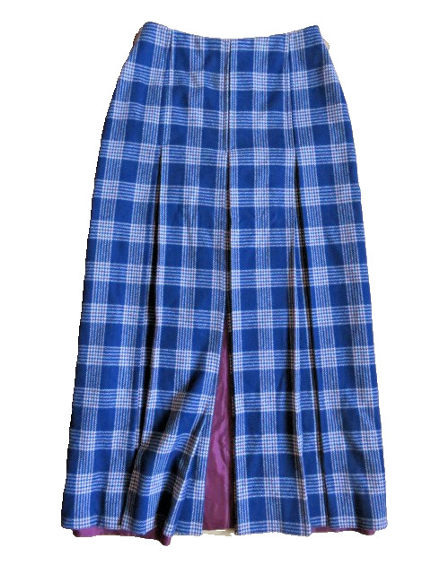 Vintage Jackfin New York Pure Wool Womens Plaid Red White Blue Pleated Skirt 12