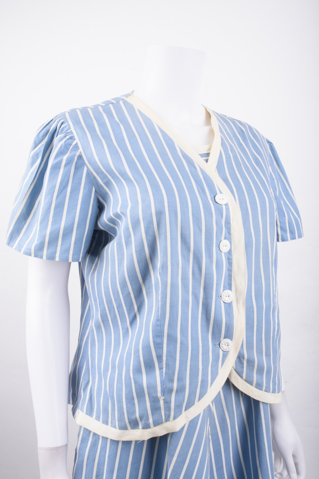 Vintage Palmsy Fashion Womans Sundress + Blazer set Secretary Blue Stripe M L