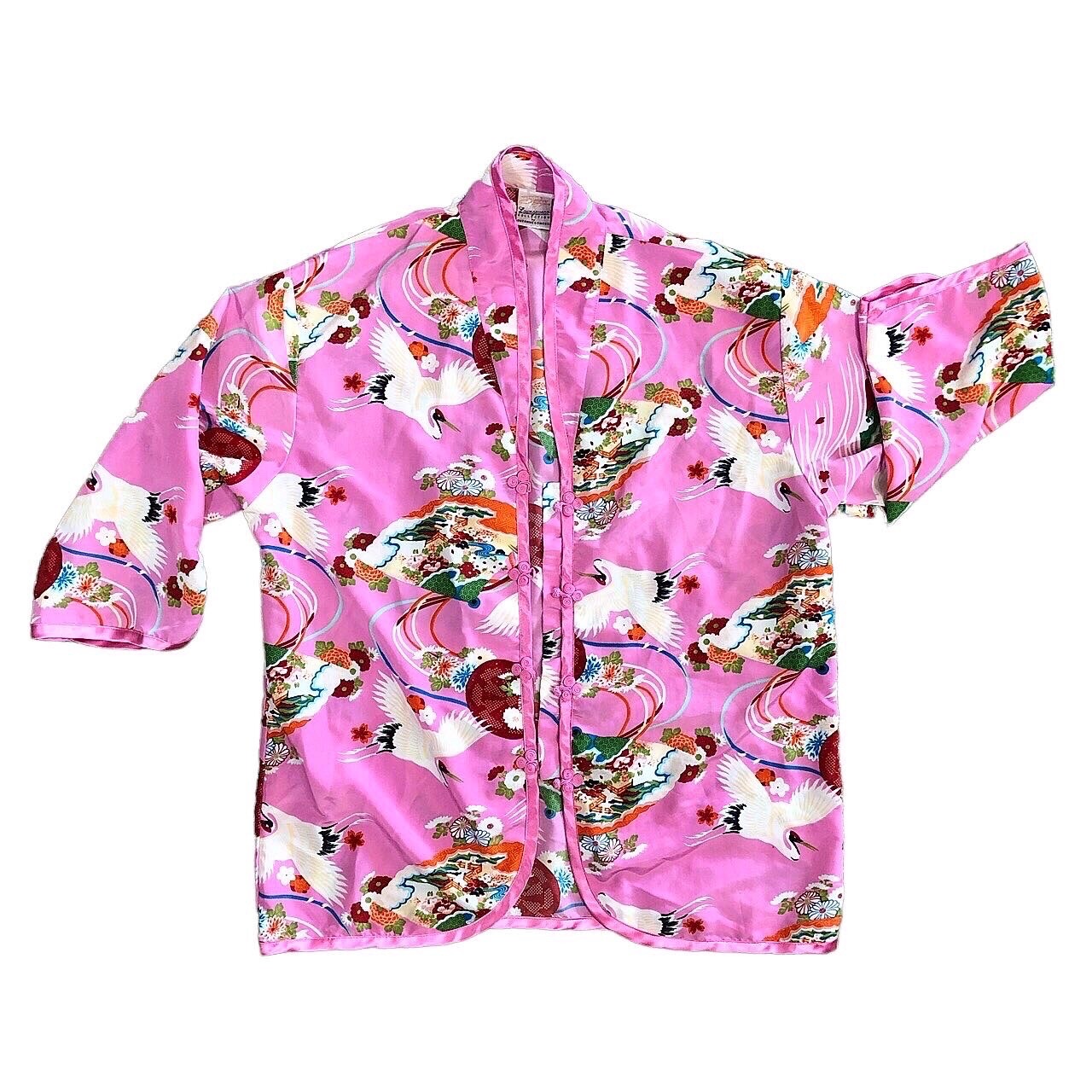 Vintage Suzanne Somers Swan Kimono Pajama Shirt Size Large Pink