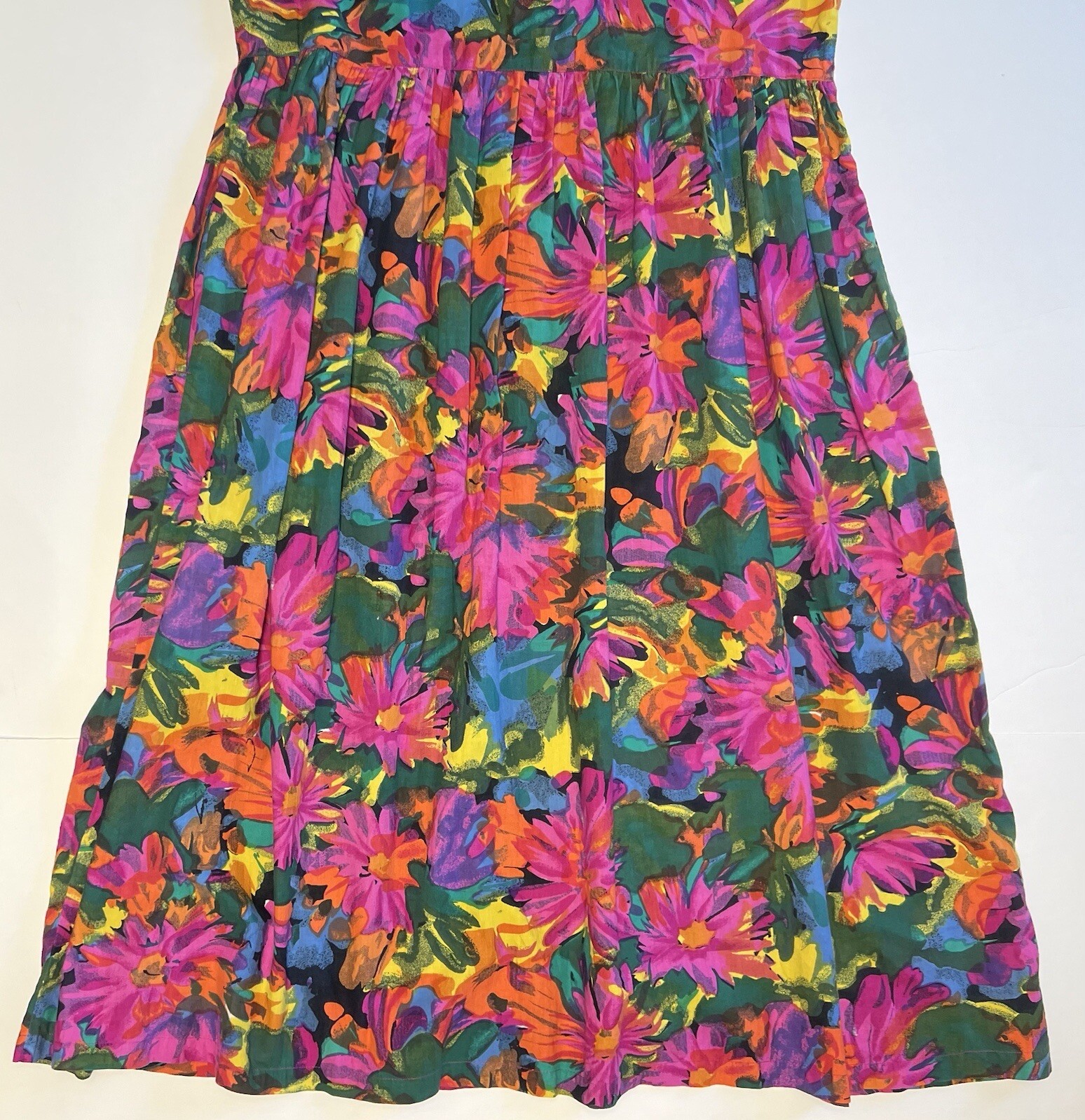 Vintage Sita Nepal Long Dress 100% Cotton Sz Large L Bright Floral Pockets VGUC