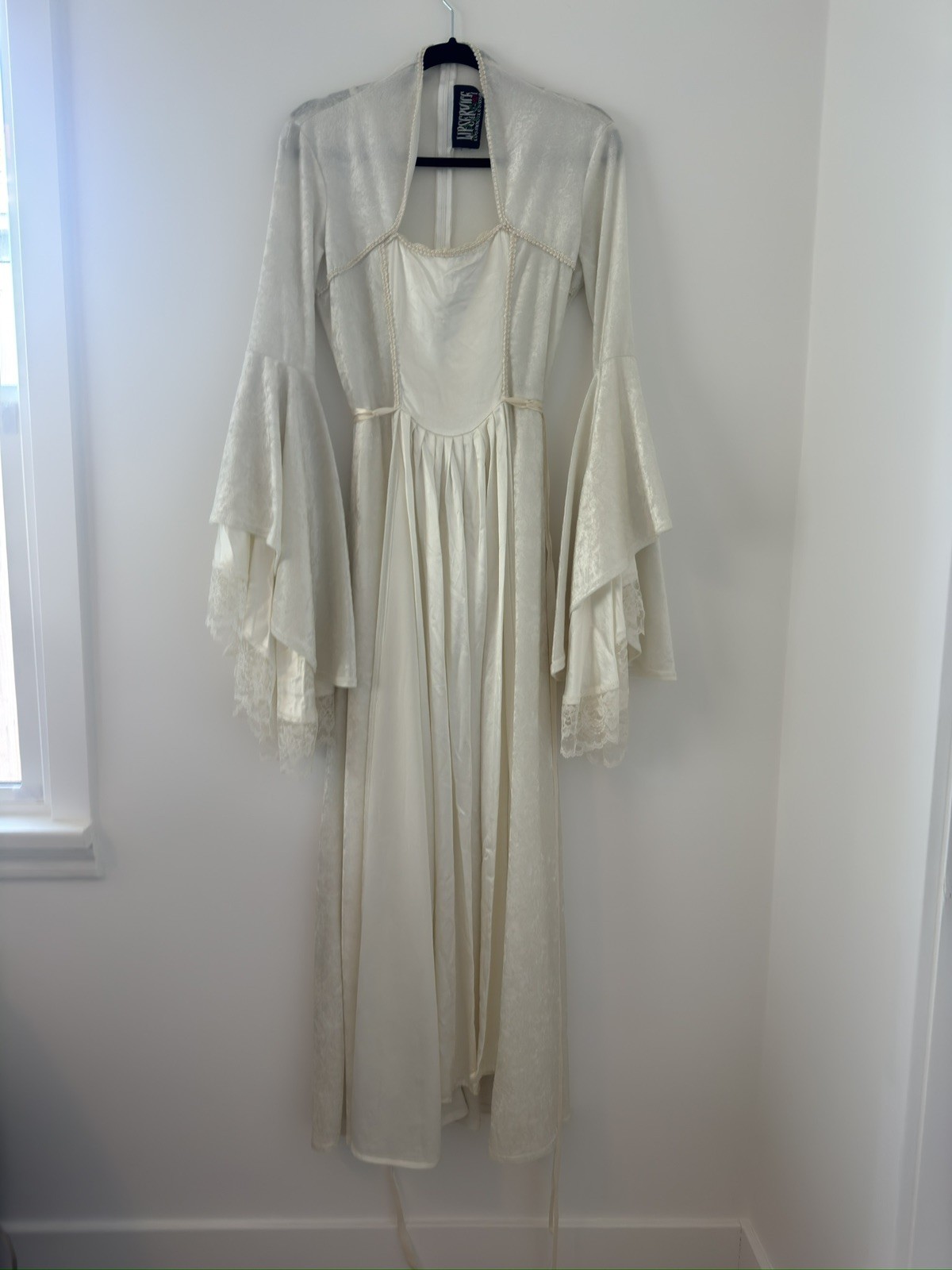 Lip Service White Velvet Satin Medieval Renaissance Fairy Bell Lace Sleeves