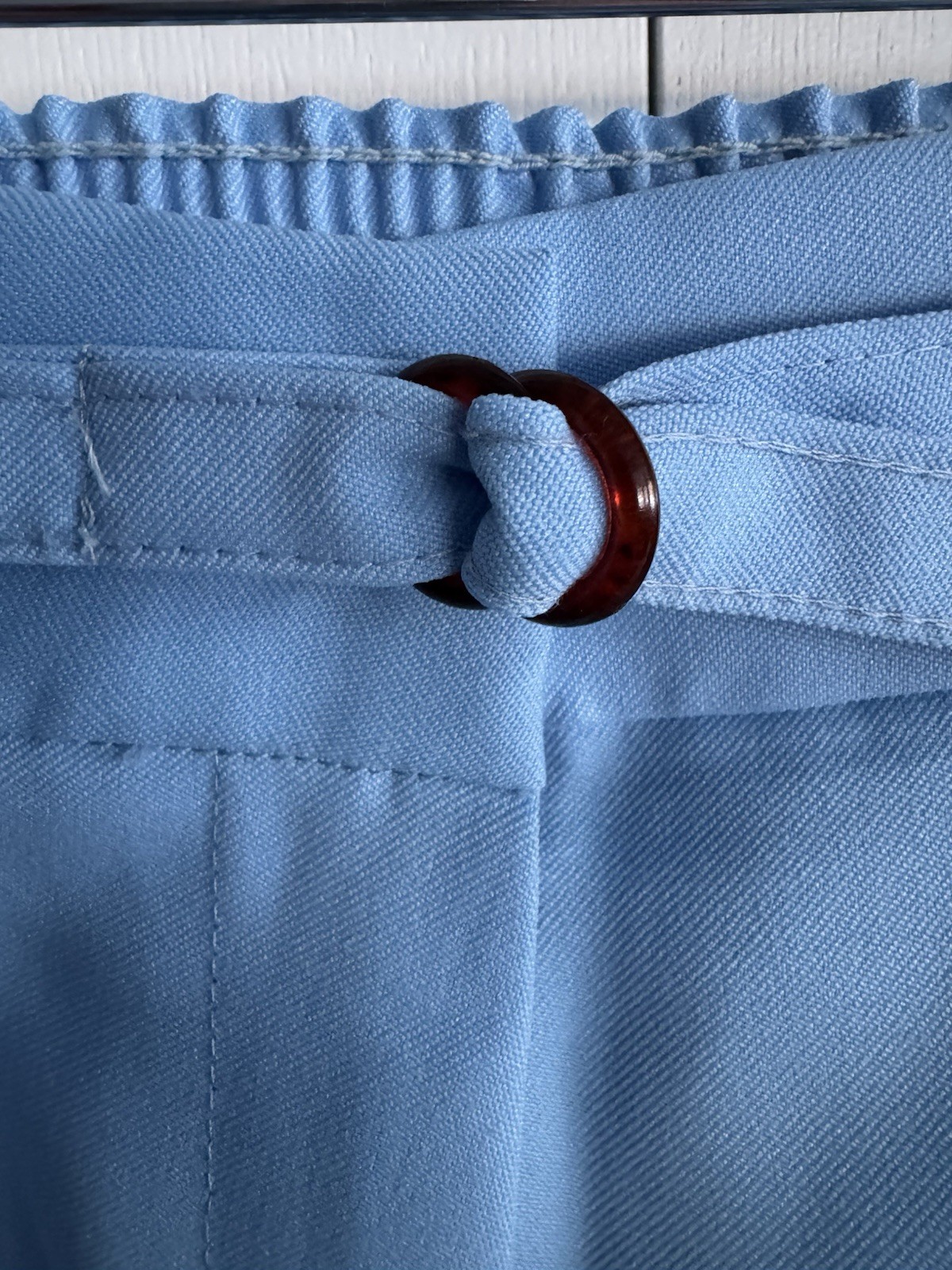 Vintage 1970’s Baby Blue Polyester Pants Flat Front Wide Leg High Rise