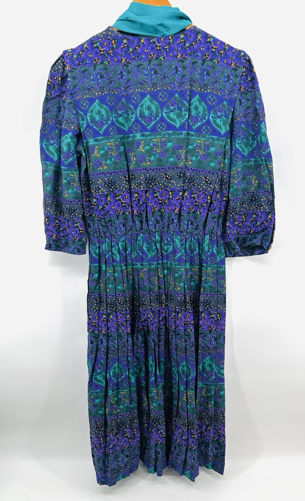 VTG 80’s Serbin of Florida Teal Purple Floral Hostess Artwear Boho Dress HH42