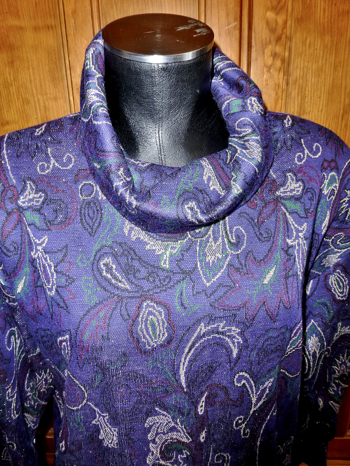VTG 80s ADOLFO Collection Metallic Lurex Cowl KNIT Sweater Oversized Tunic TOP M