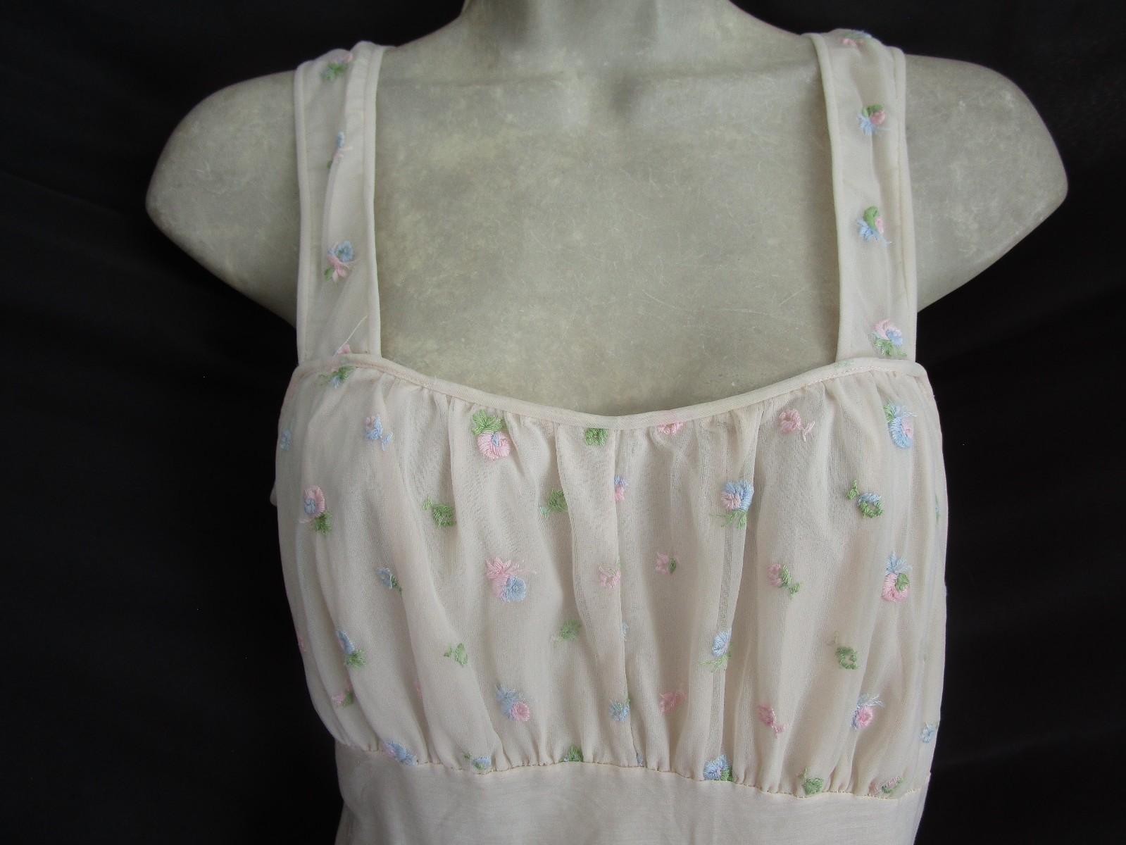 Vtg 60s Faerie Dacron Nylon Cotton Embroidery Trim Thin Nightgown Slip Dress 32