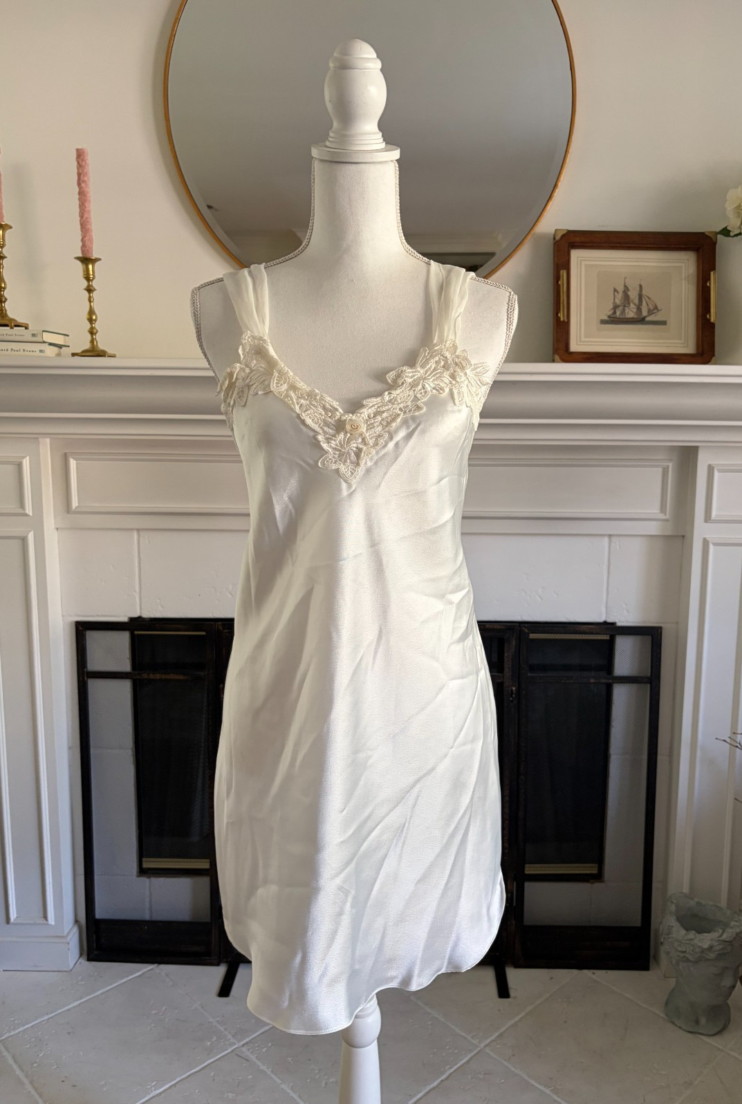Vintage Dentelle White Night Gown Sz S Sexy Glamorous Lace Bridal USA