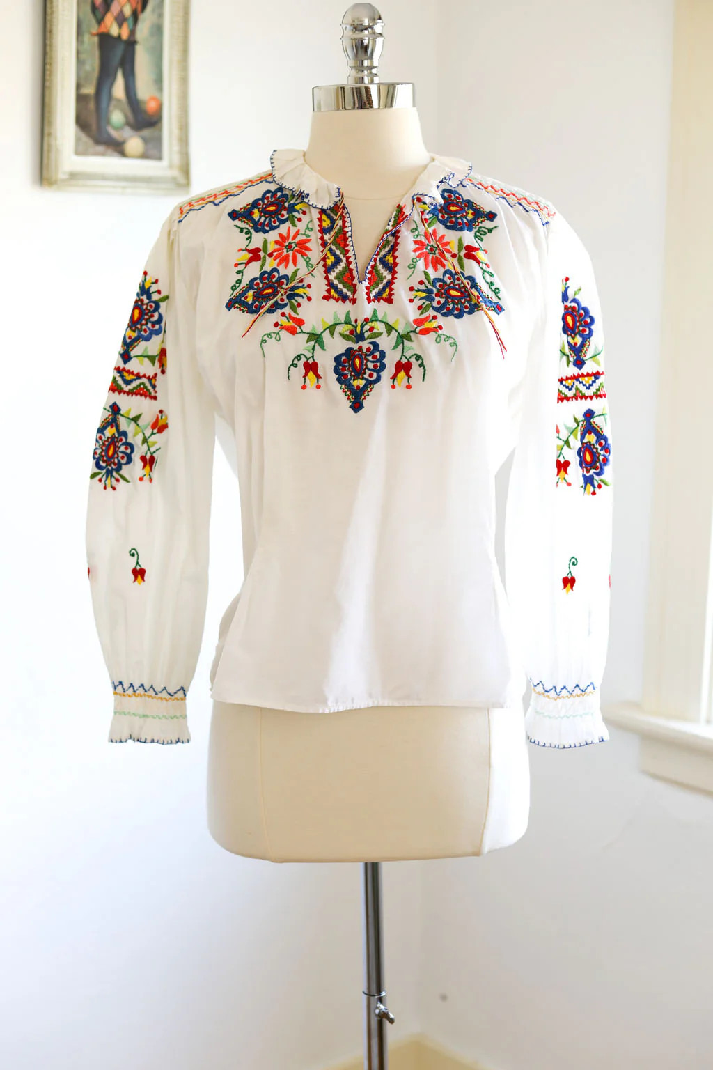 Vintage 1940s – 1950s Hungarian Folk Embroidered Folkloric Blouse XS S M