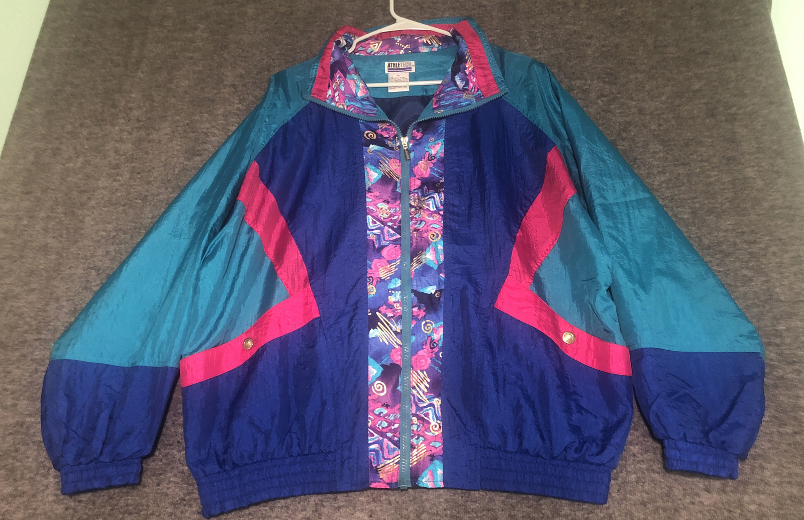 Athletech Women’s XL Colorblock Abstract Vintage 80s 90s Zip Windbreaker Jacket