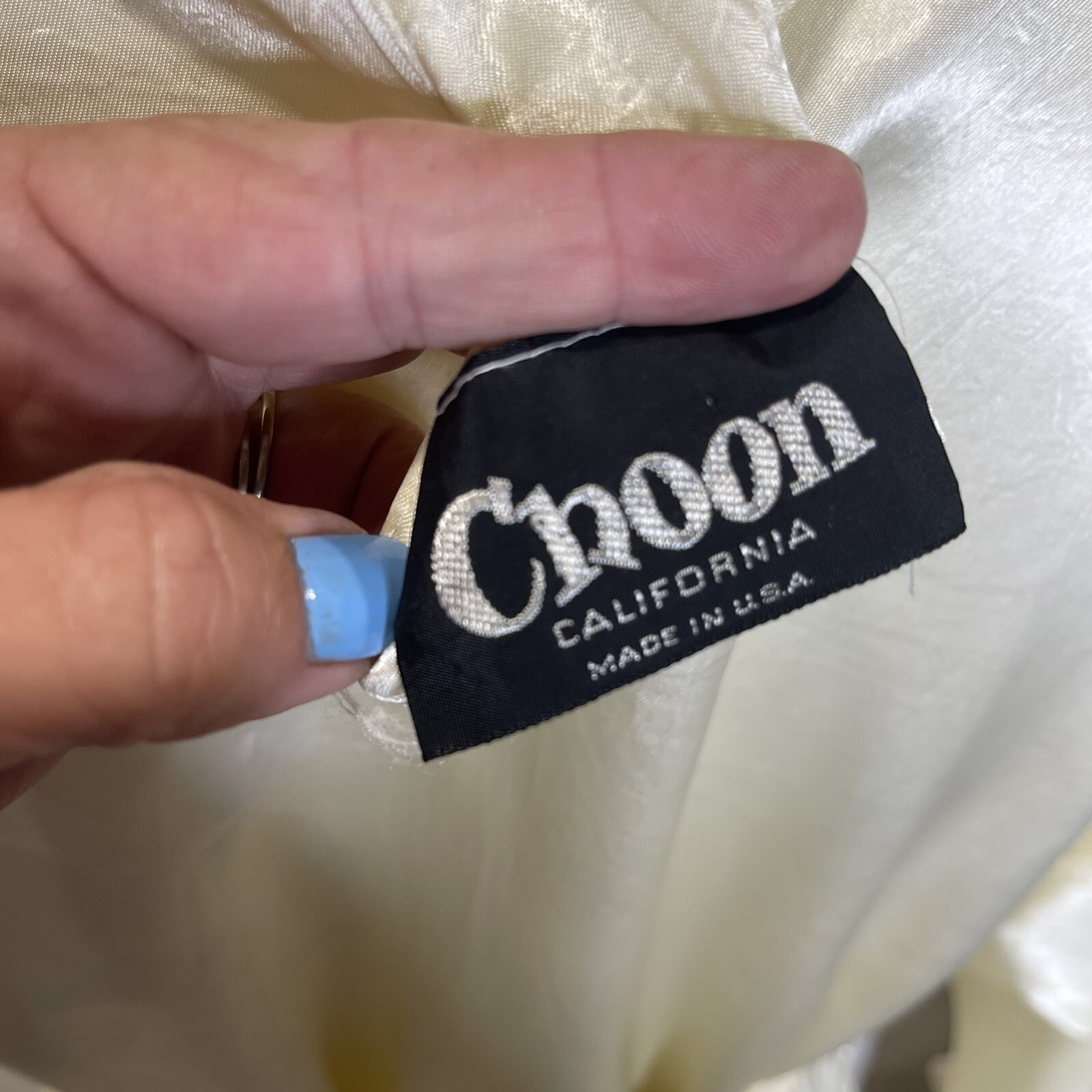 Vintage Choon California Ivory Satin Tiered Maxi Long Dress Belted USA Size 8?
