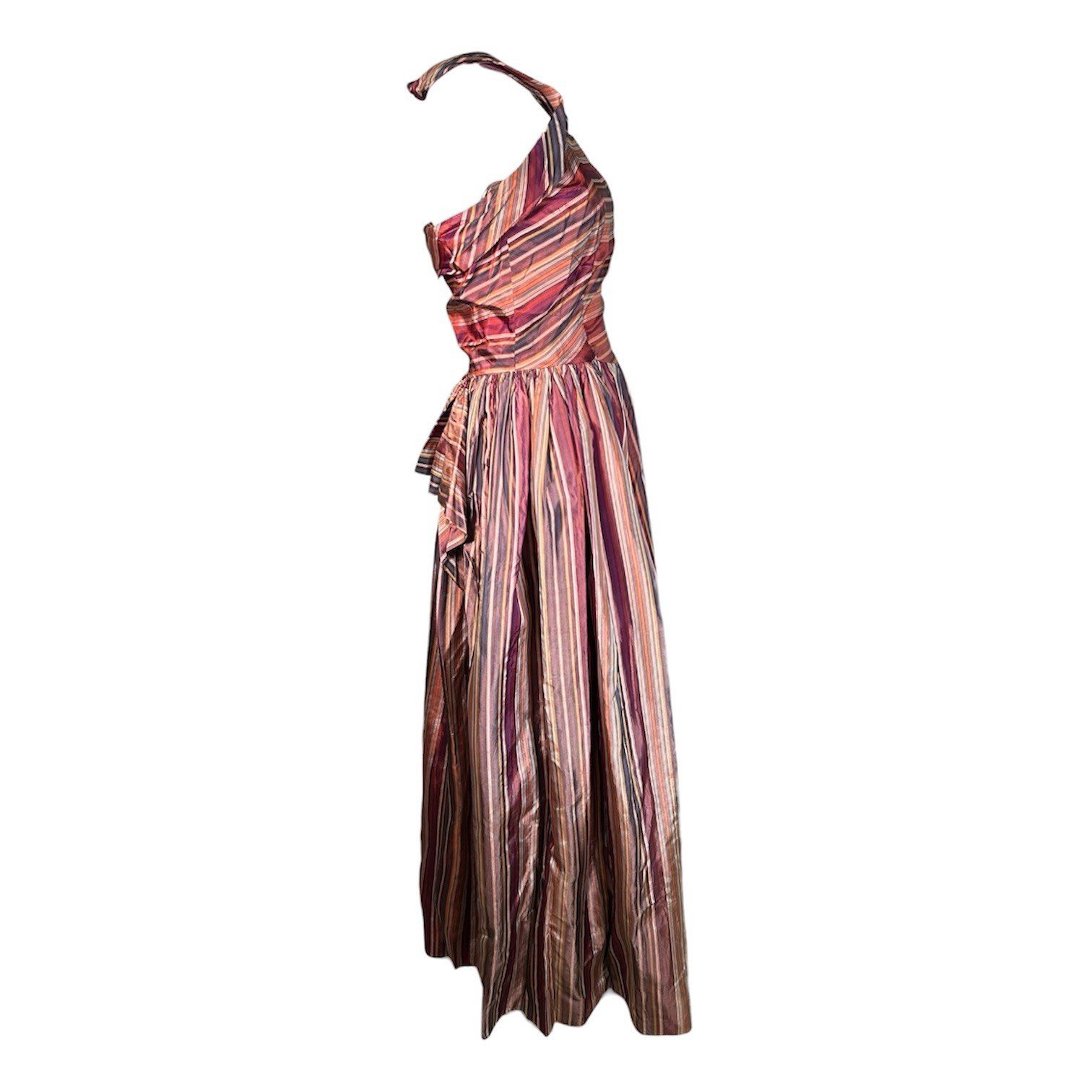 VTG 1940s Emma Domb Party Lines Stripes Taffeta Halter Ball Gown Full Skirt S