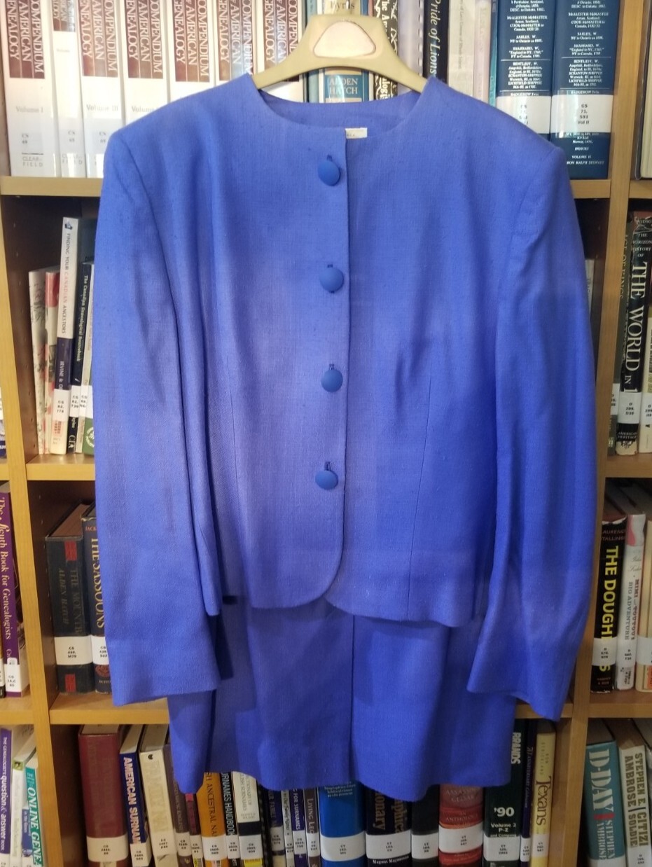 Vintage 'Corporate Woman’ Electric Blue Raw Silk 2 Piece Skirt Suit