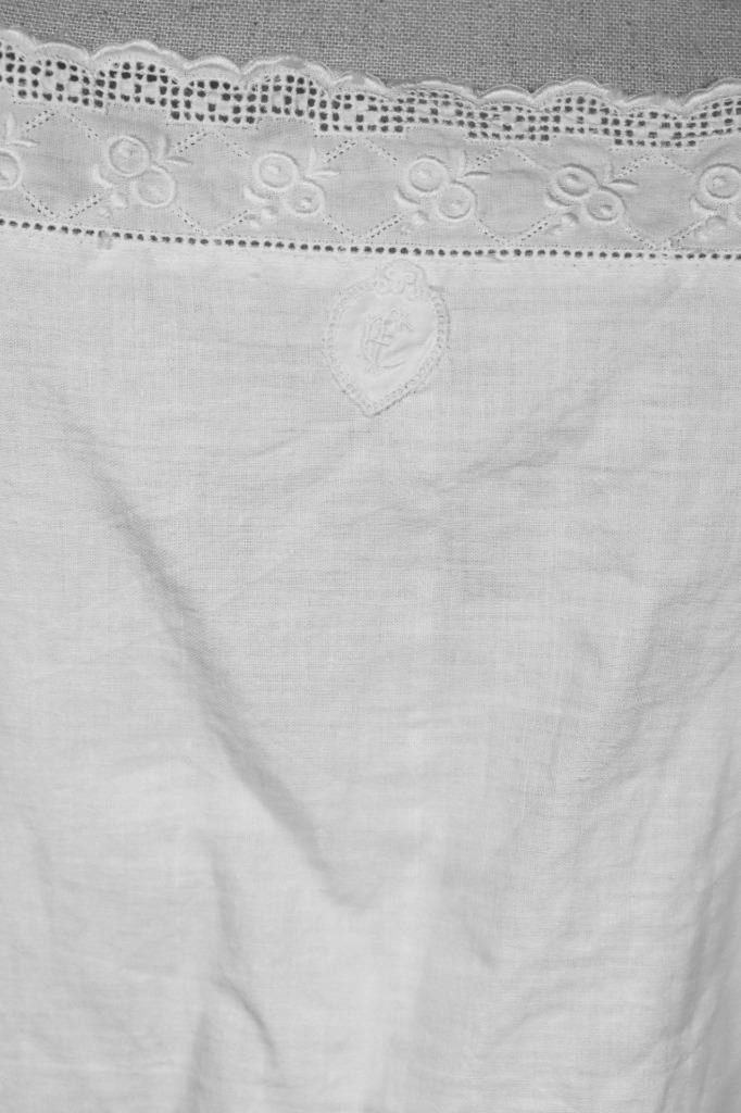 Antique Initialed 1920’s French White Cotton Slip/Night Gown Size Med Exc Cond