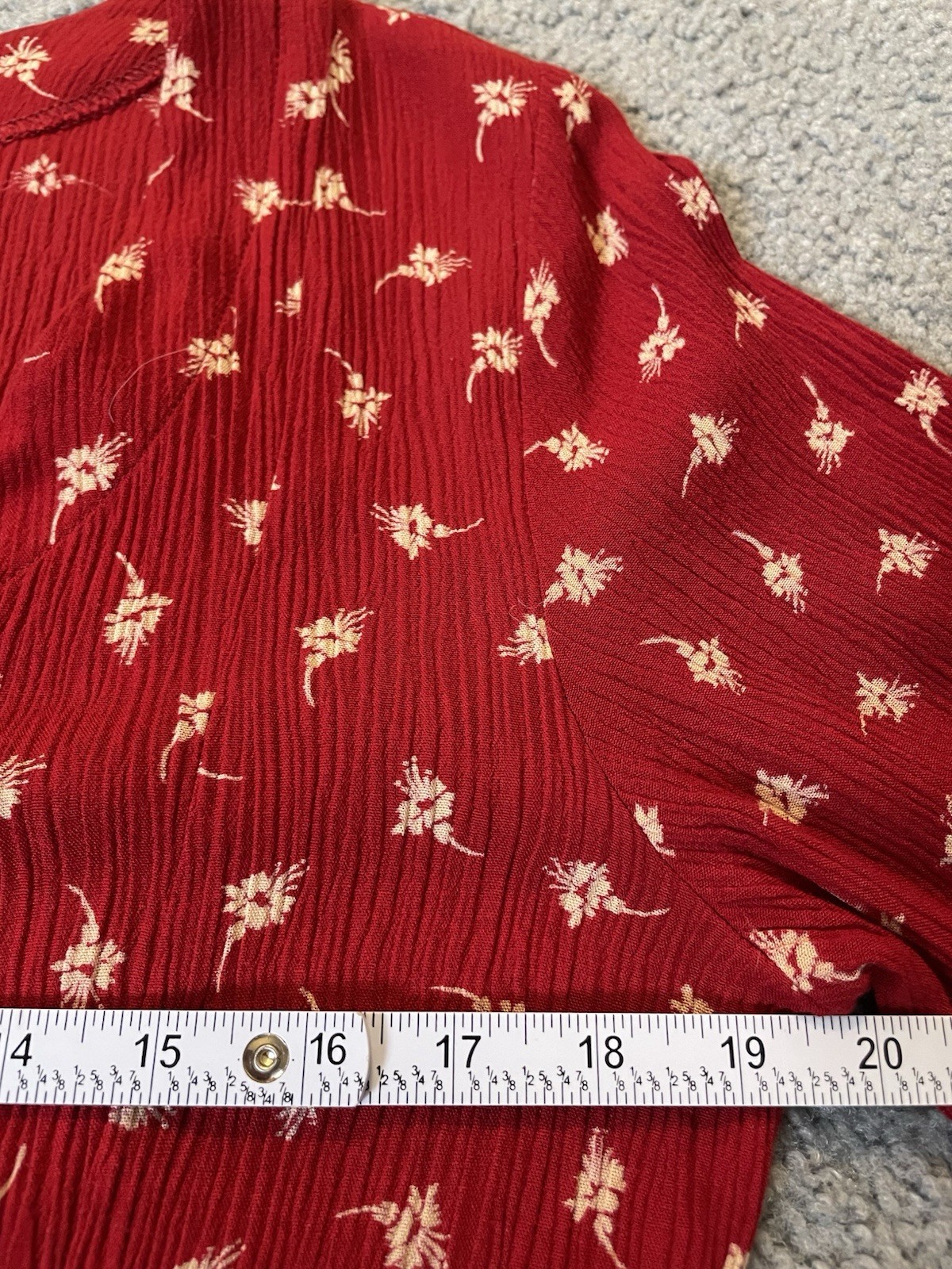Vtg 90’s Norm Thompson Midi Dress Sz Red Floral Button Up Crinkled Boho Cottage