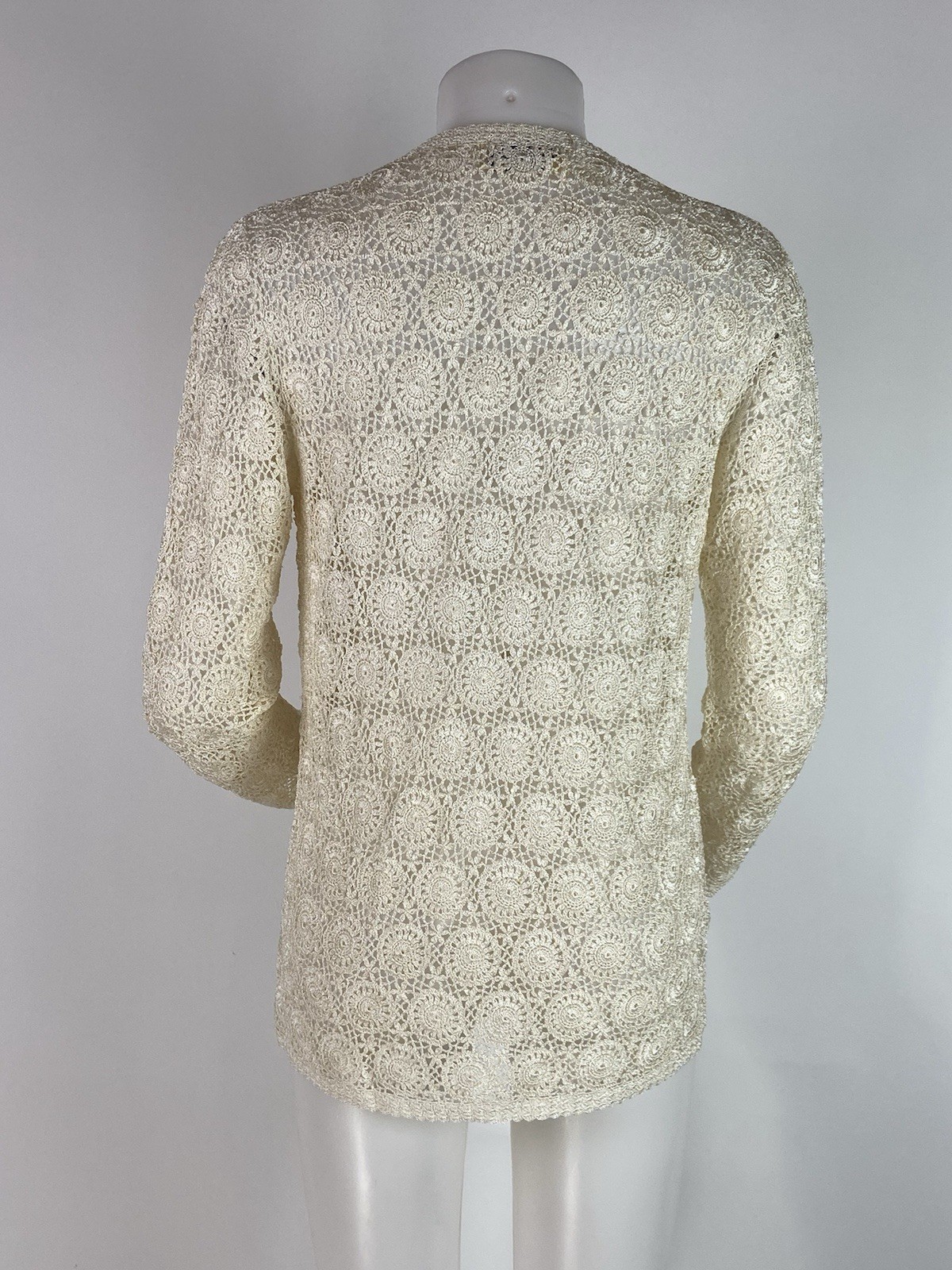 Hand Crochet Lace Cardigan Size Medium Antique Off White Granny Core Sweater