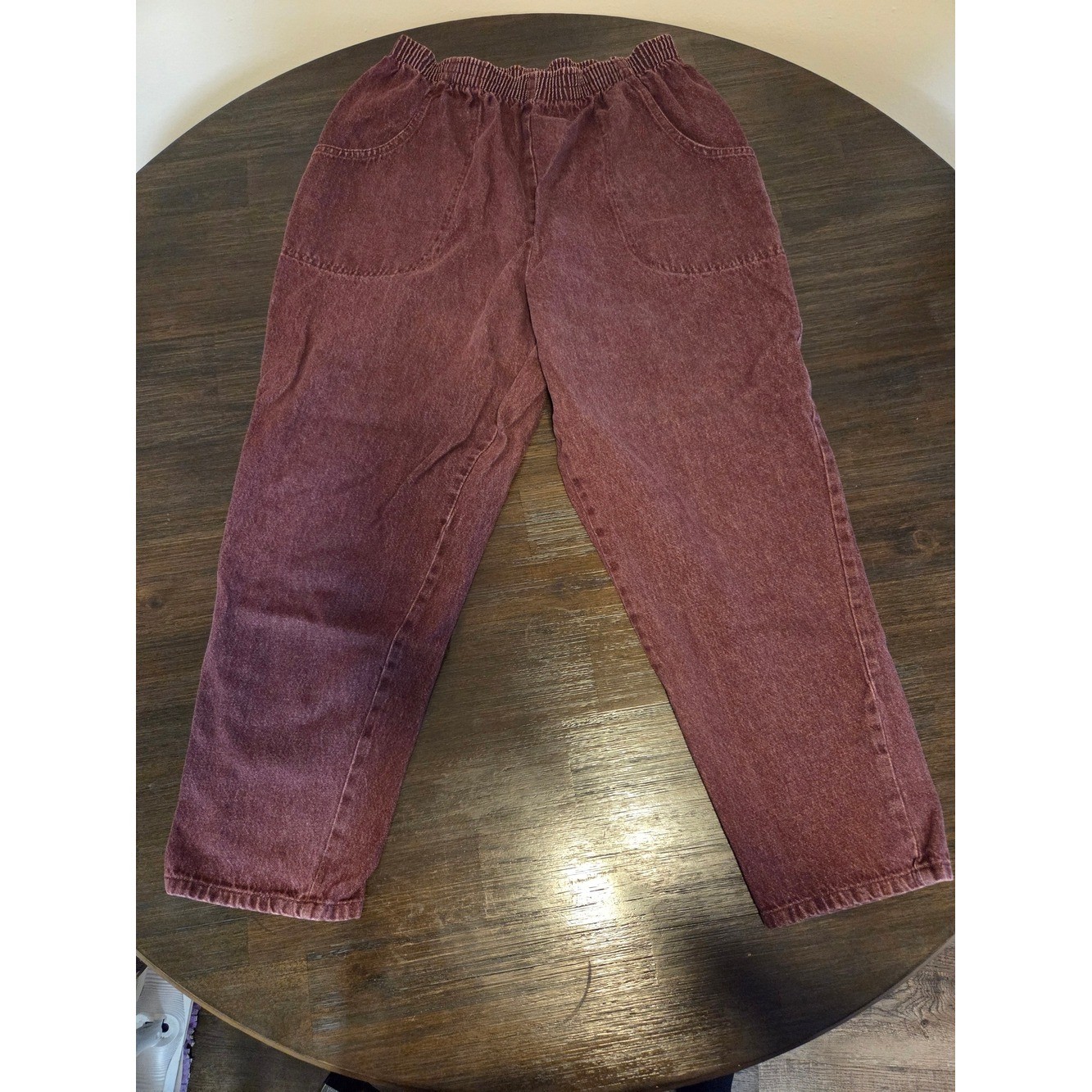 Vintage Classic Elements 90s Mom Jeans Burgundy Elastic Waist Tapered Pants 18wp