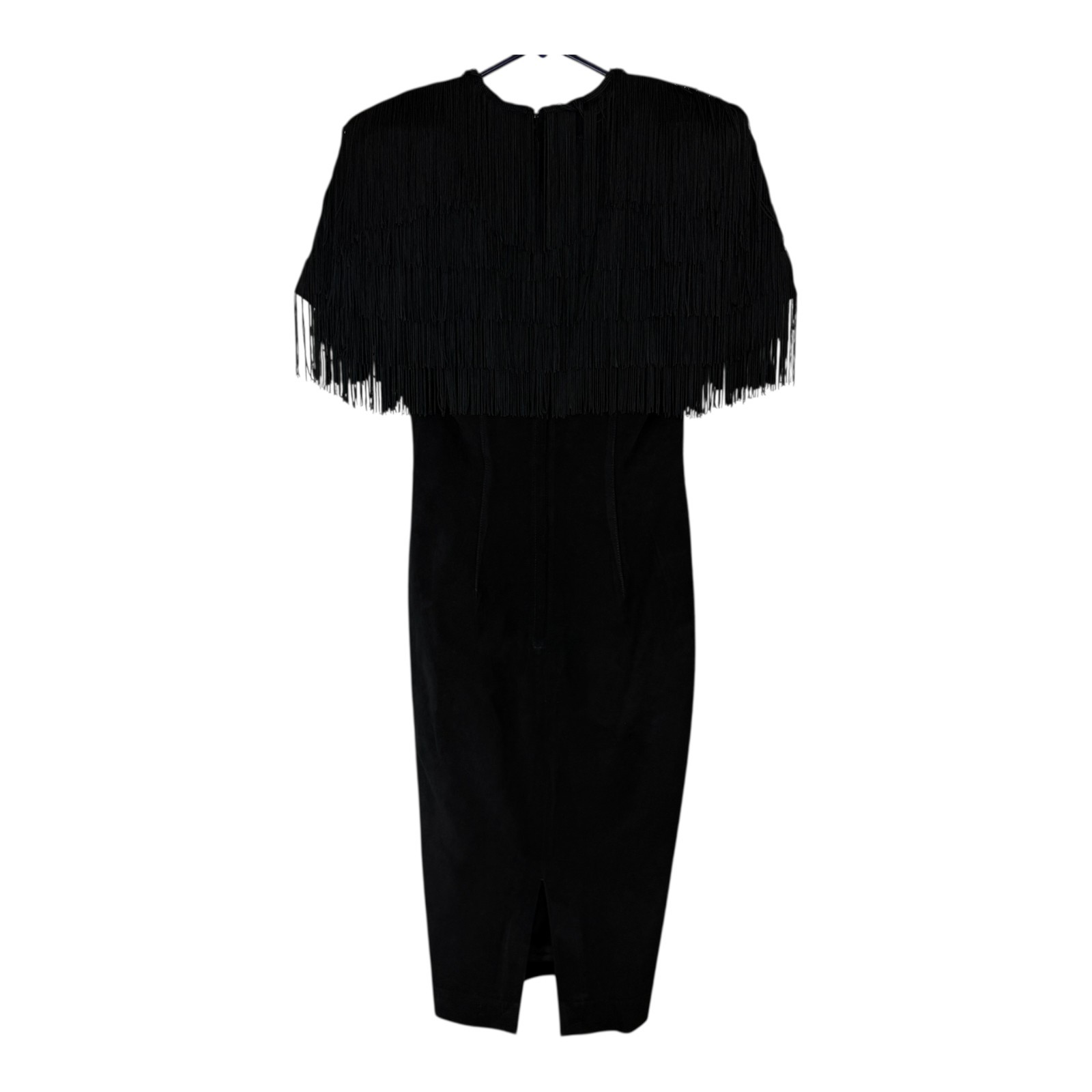 1980 Vtg Pia Rucci Flapper FRINGE Suede Wiggle Dress Statement Shoulders Size 4