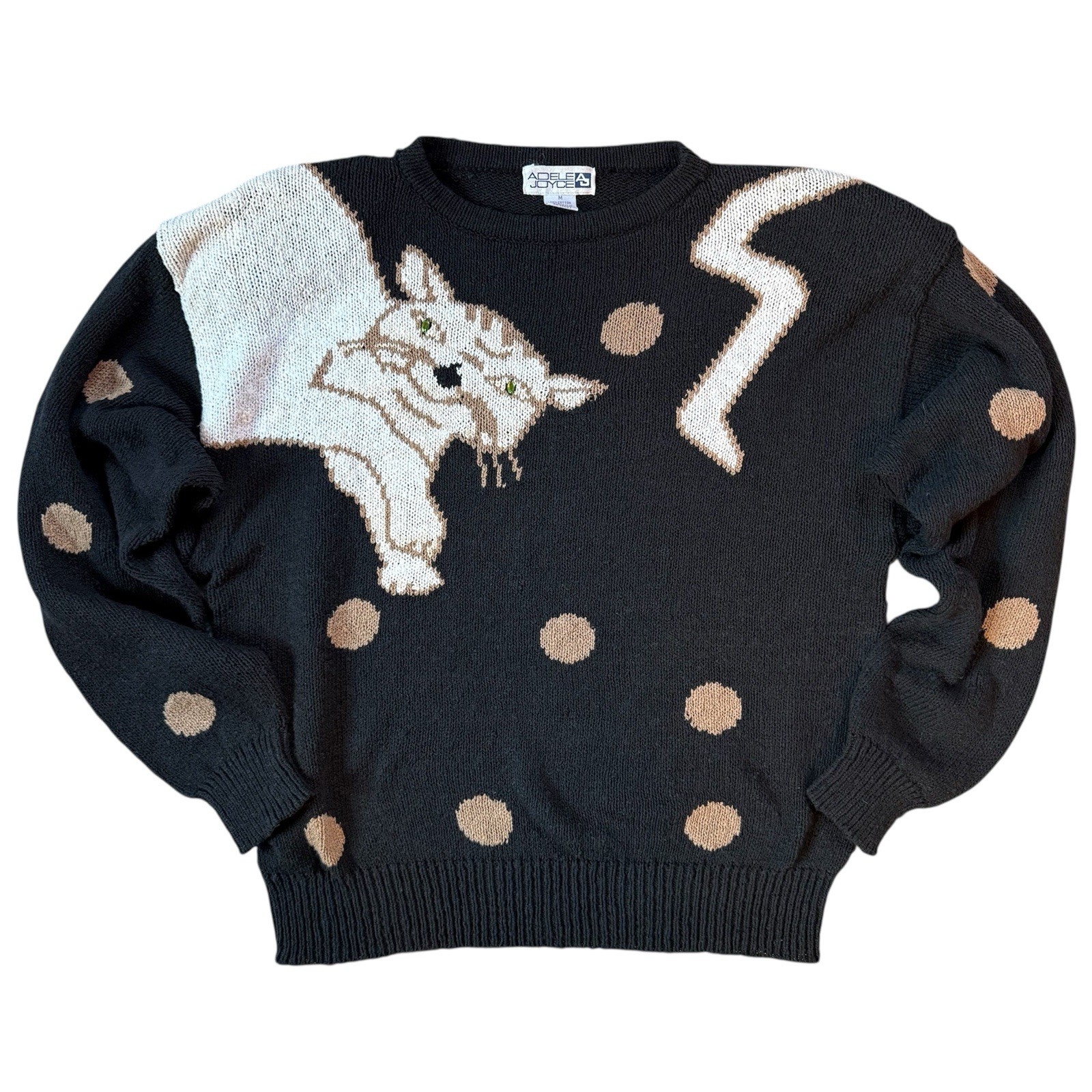 Vintage 80s/90s Adele Joyce Polka Dot Kitty Cat Sweater Size M