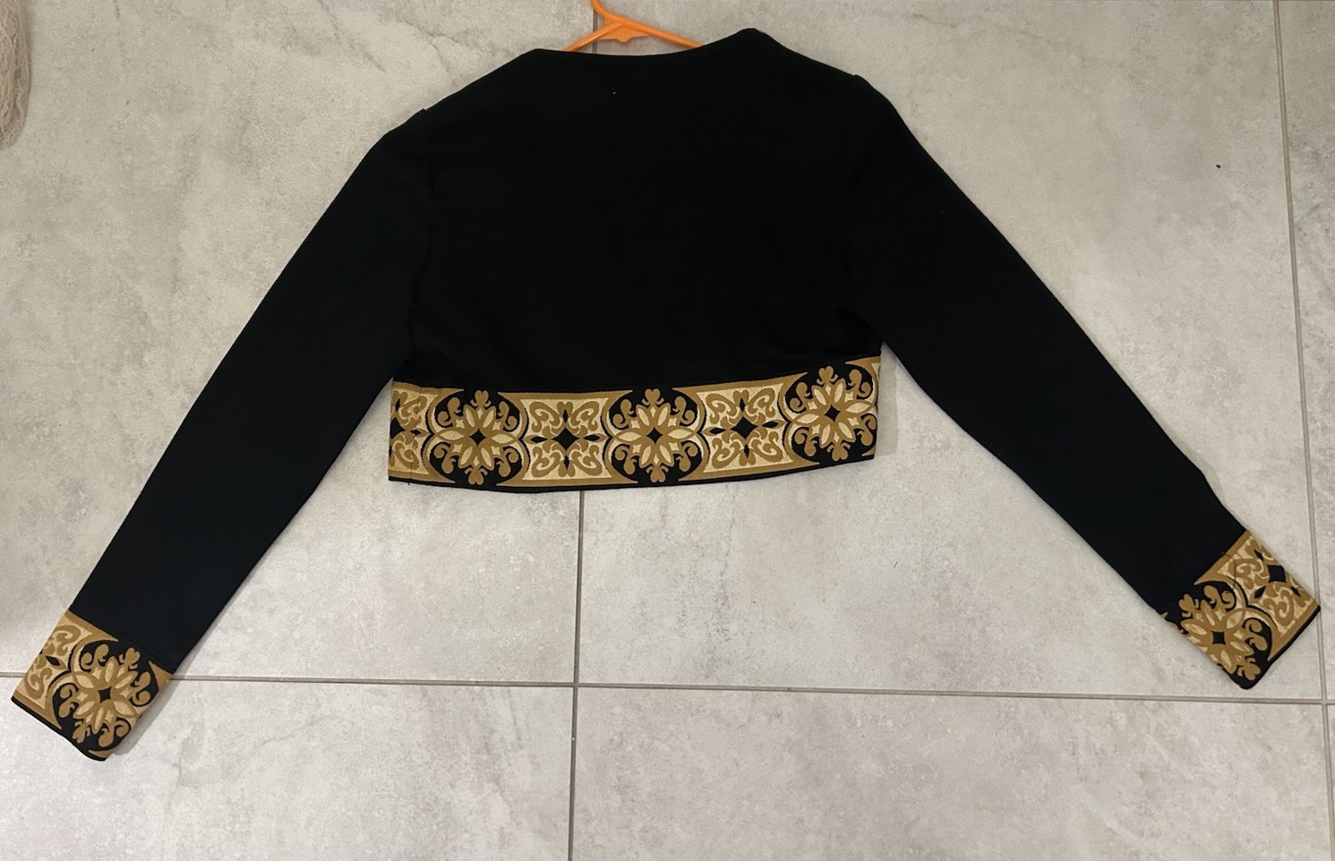 Vintage 80s Black Gold Embroidered Cropped Bolero Jacket Size 8 Womens Mariachi