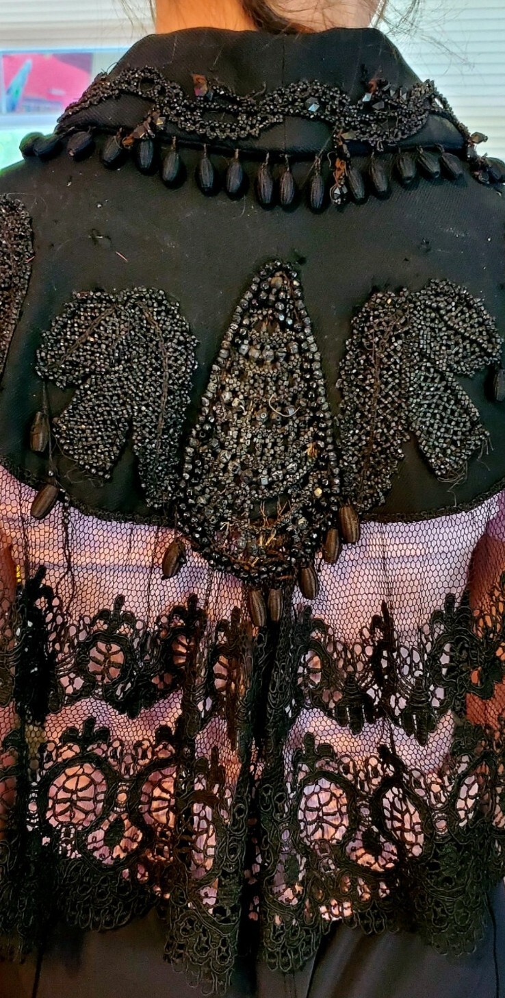 Antique Black Beaded Lace Victorian Edwardian Mourning Cape Capelet Mantel