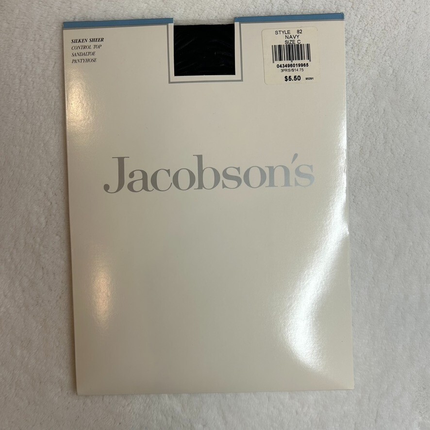 Vtg JACOBSON’S Silken Sheer Control Top Pantyhose Navy – Size C Style 82