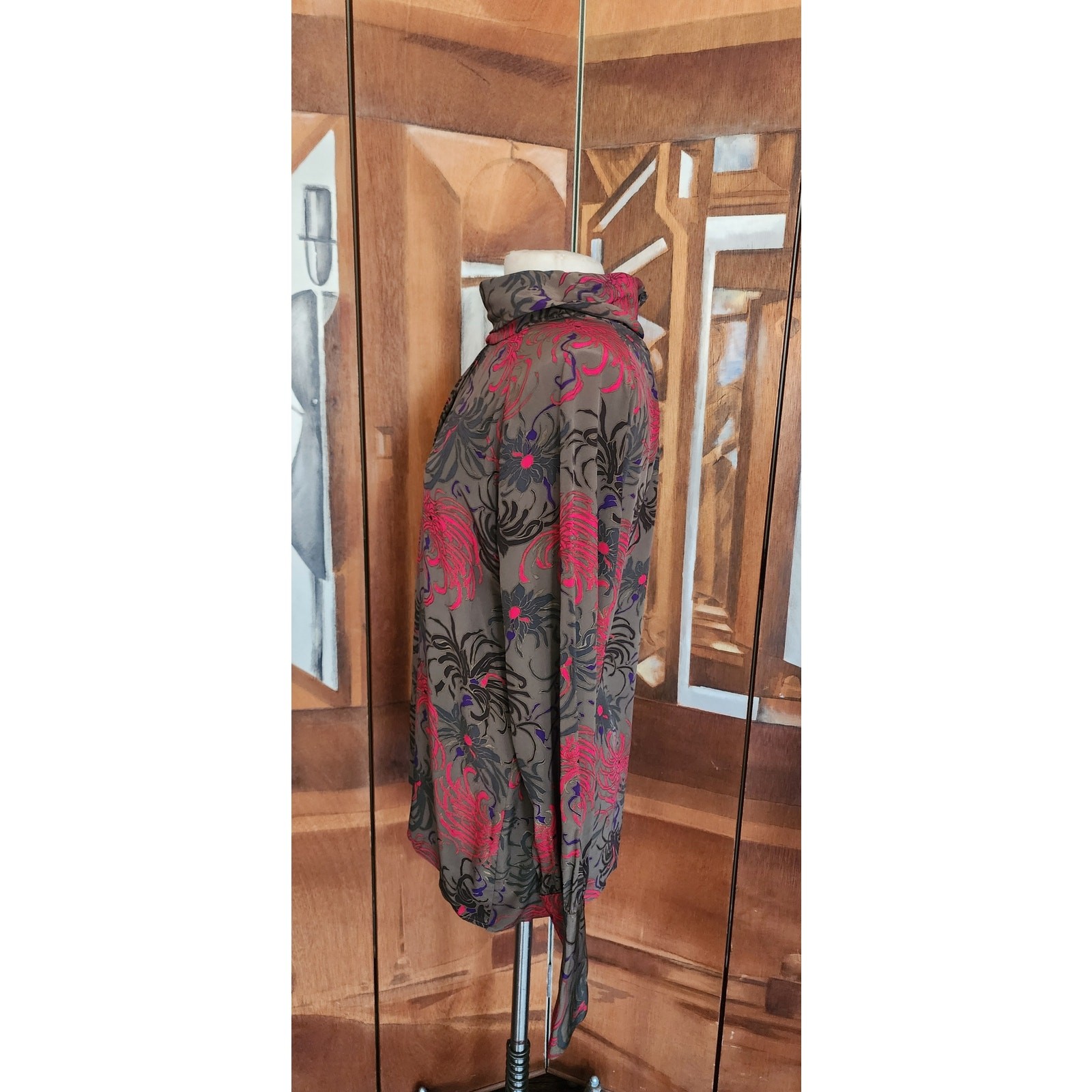 Vintage 80s CHLOE LAGERFELD Blouse Dark Floral Silk Blouse Long Sleeve Large