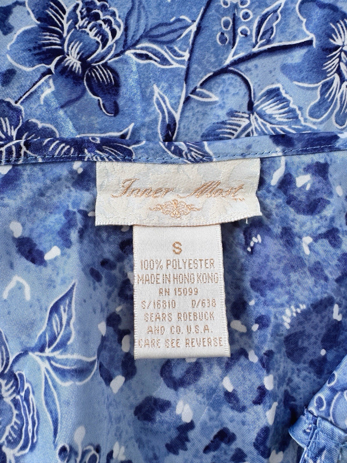 Sz S Vtg 90s Inner Most Ice Blue Silky Side Cutout Floral Chemise Slip Dress EUC