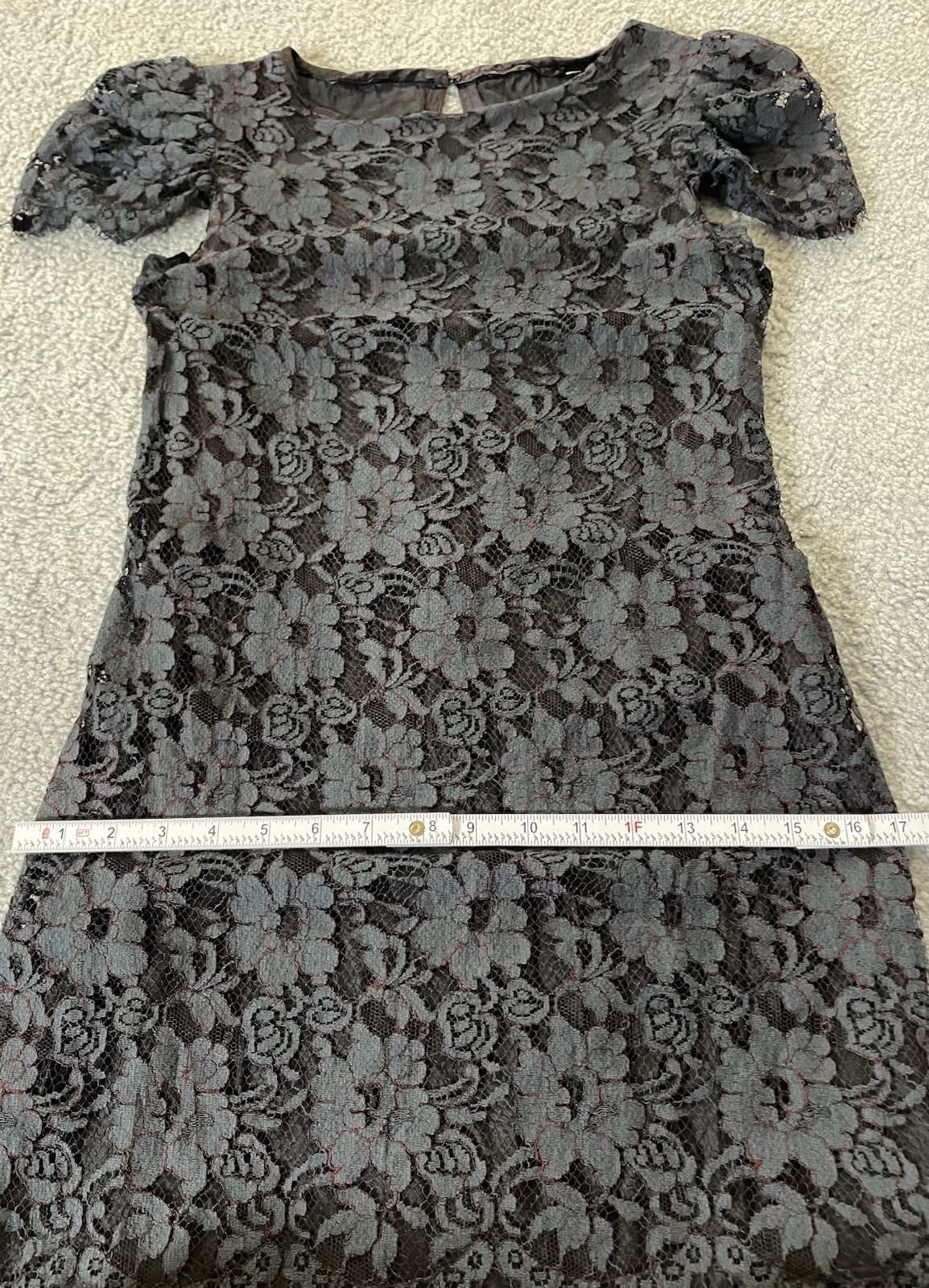 Vtg 70s Layered Floral Lace Dress Sz 4 Gray-Black Balloon Sleeve Ruffles Classic