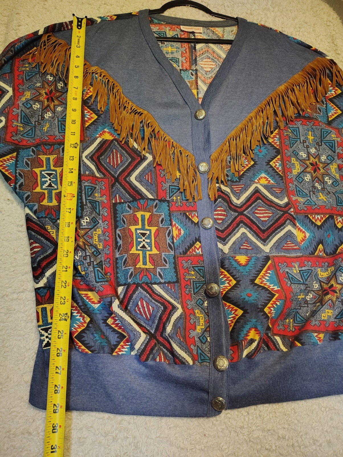 Young Stuff Vintage 80s Southwest Cowgirl Cardigan Suede Fringe L-2XL