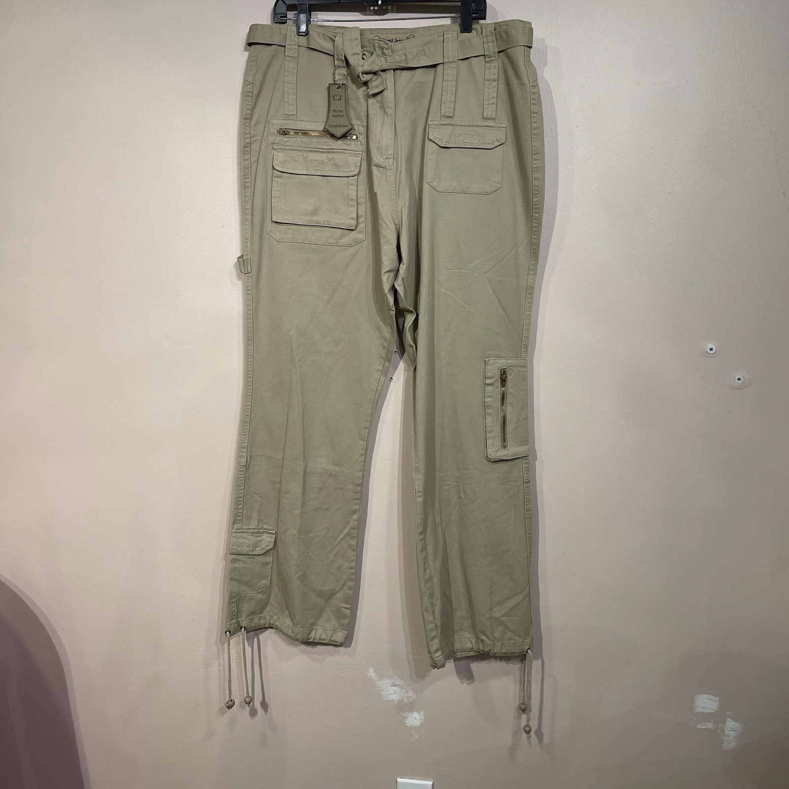 18W Crest NOS Y2K 9 Pocket Khaki Cargo Pants NWT Parachute 1X Deadstock Vintage