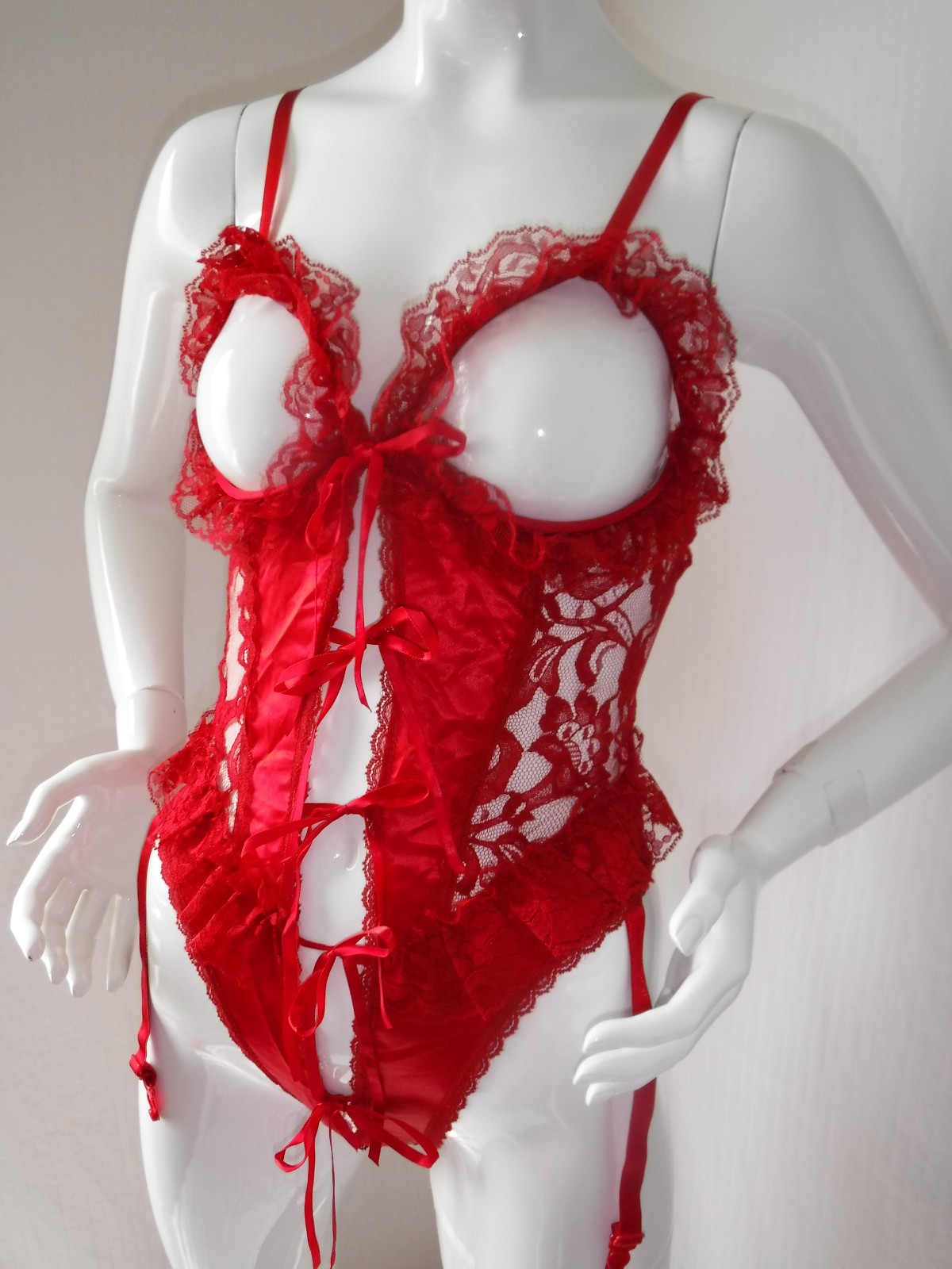 VTG 80’s FREDERICKS of HOLLYWOOD Lace/Satin Teddy Hot & Sexy! Cut Outs Garters S
