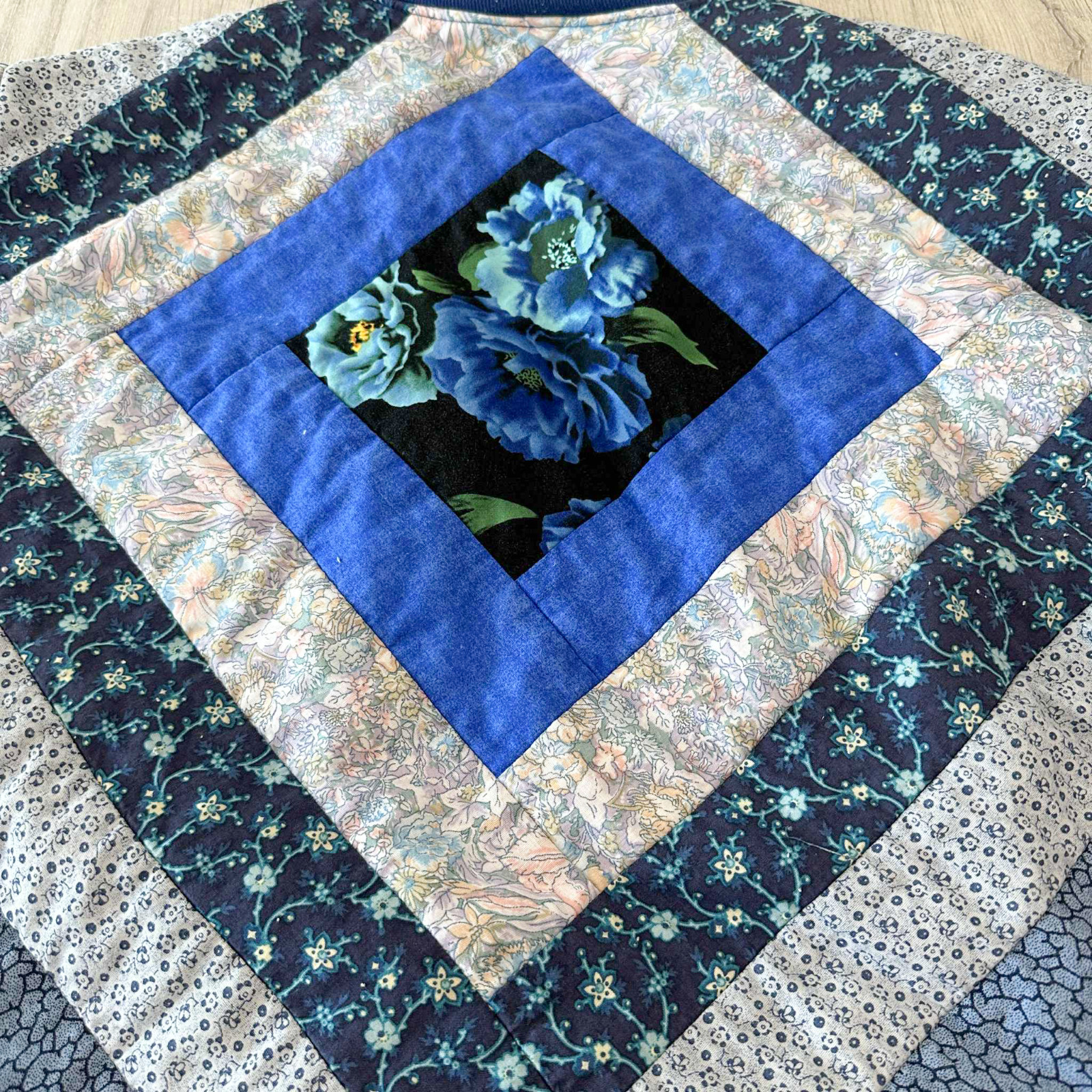Vintage Patchwork Quilted Blue Shabby Chic Floral Granny Core Jacket Coat