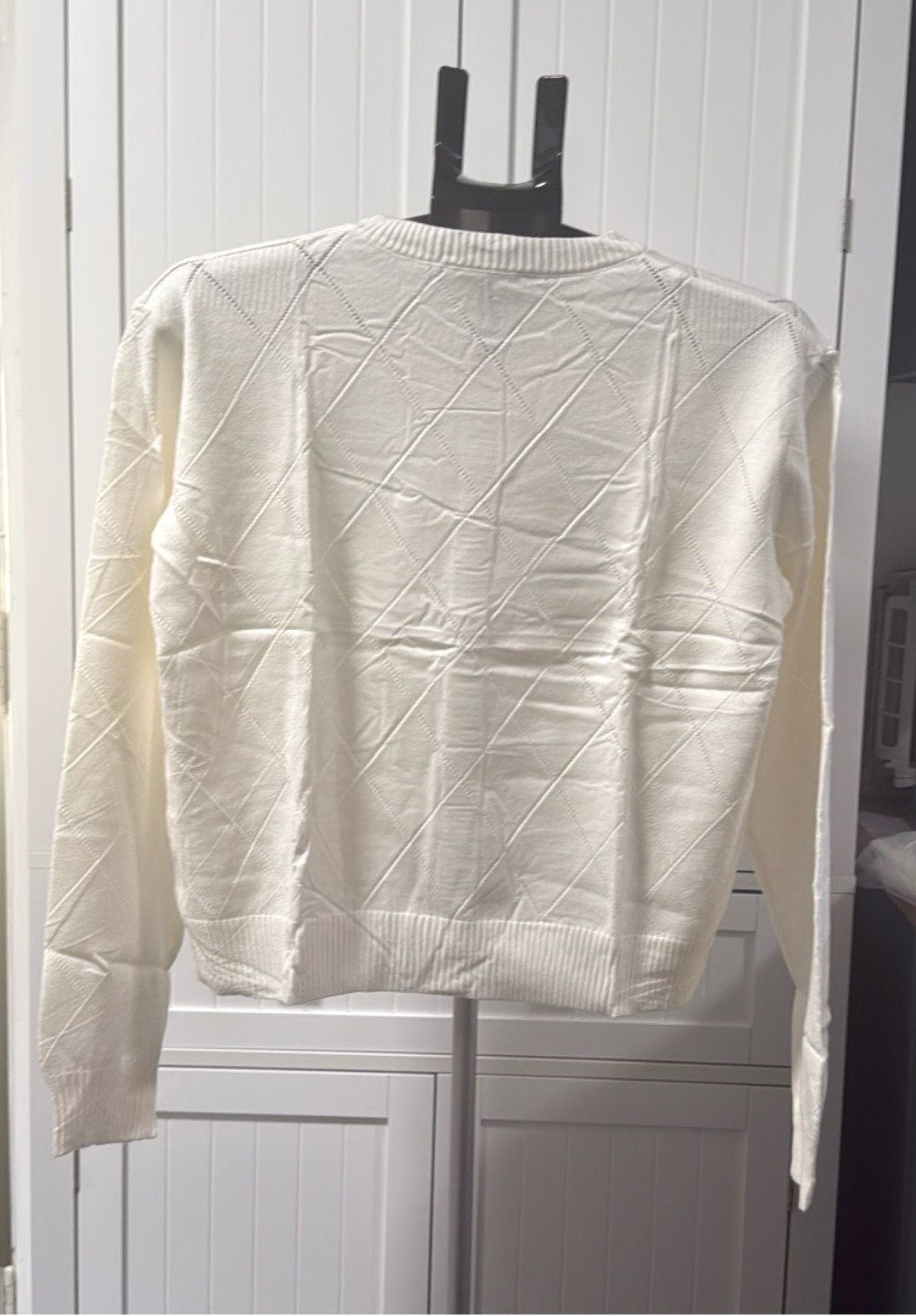 Womens Ivory Diamond-Knit Button-Up Cardigan Sweater