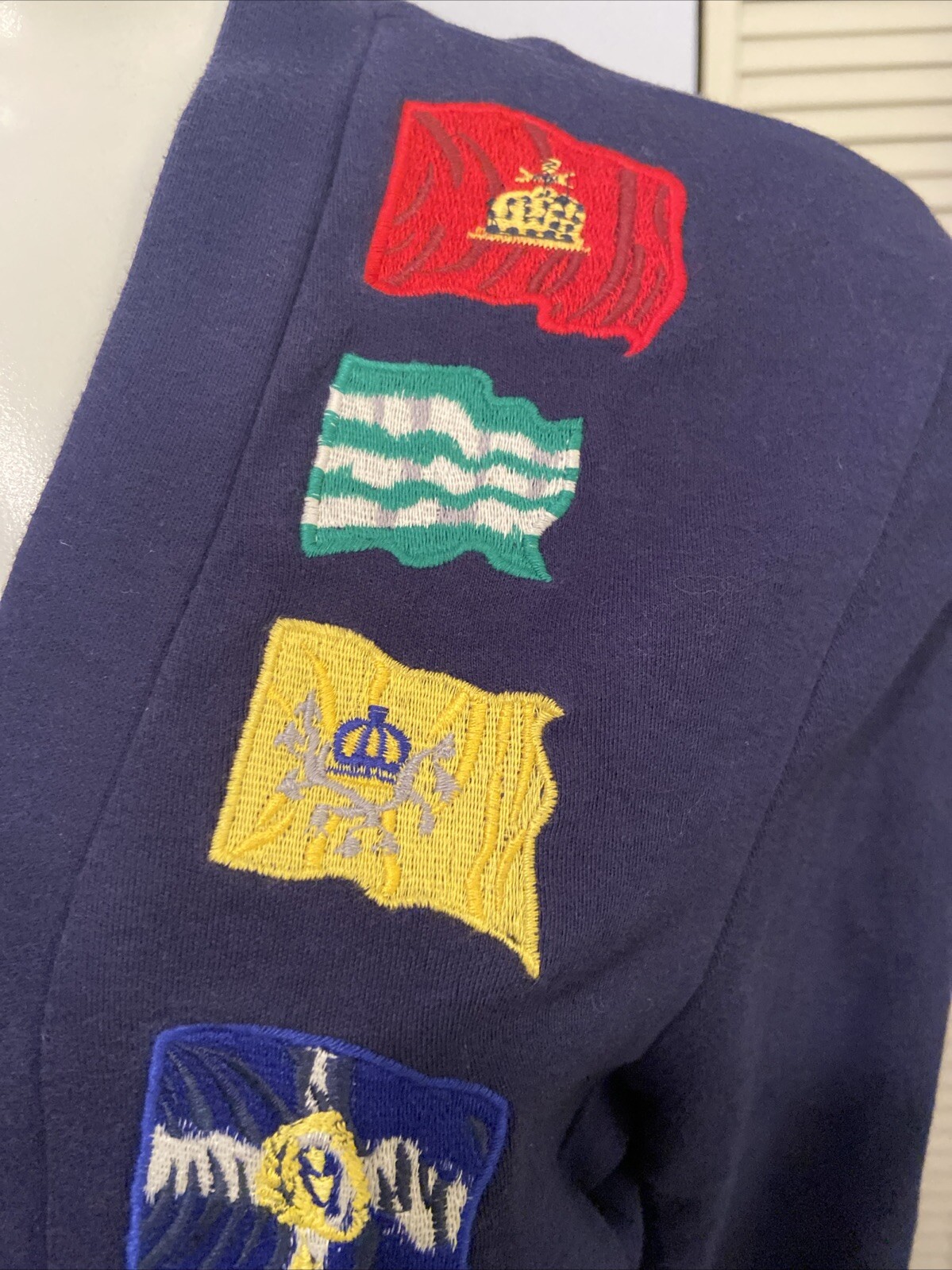 Vintage 80s Cambridge SportsClub Multi Color Womens M Sweater Flags