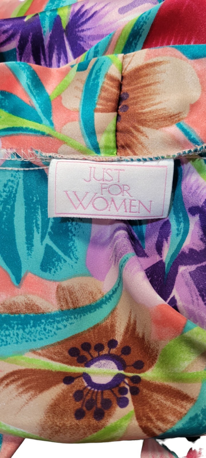 Vtg Sears Just For Women Tropical Floral Satin Maxi Caftan Kimono Robe One Size