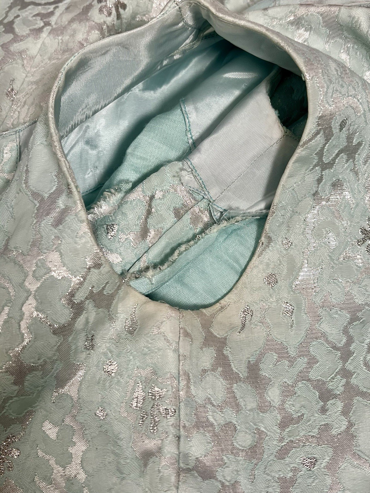 Vintage 1960s Malcolm Starr Cocktail Shift Dress Aqua Silver Floral Metallic S