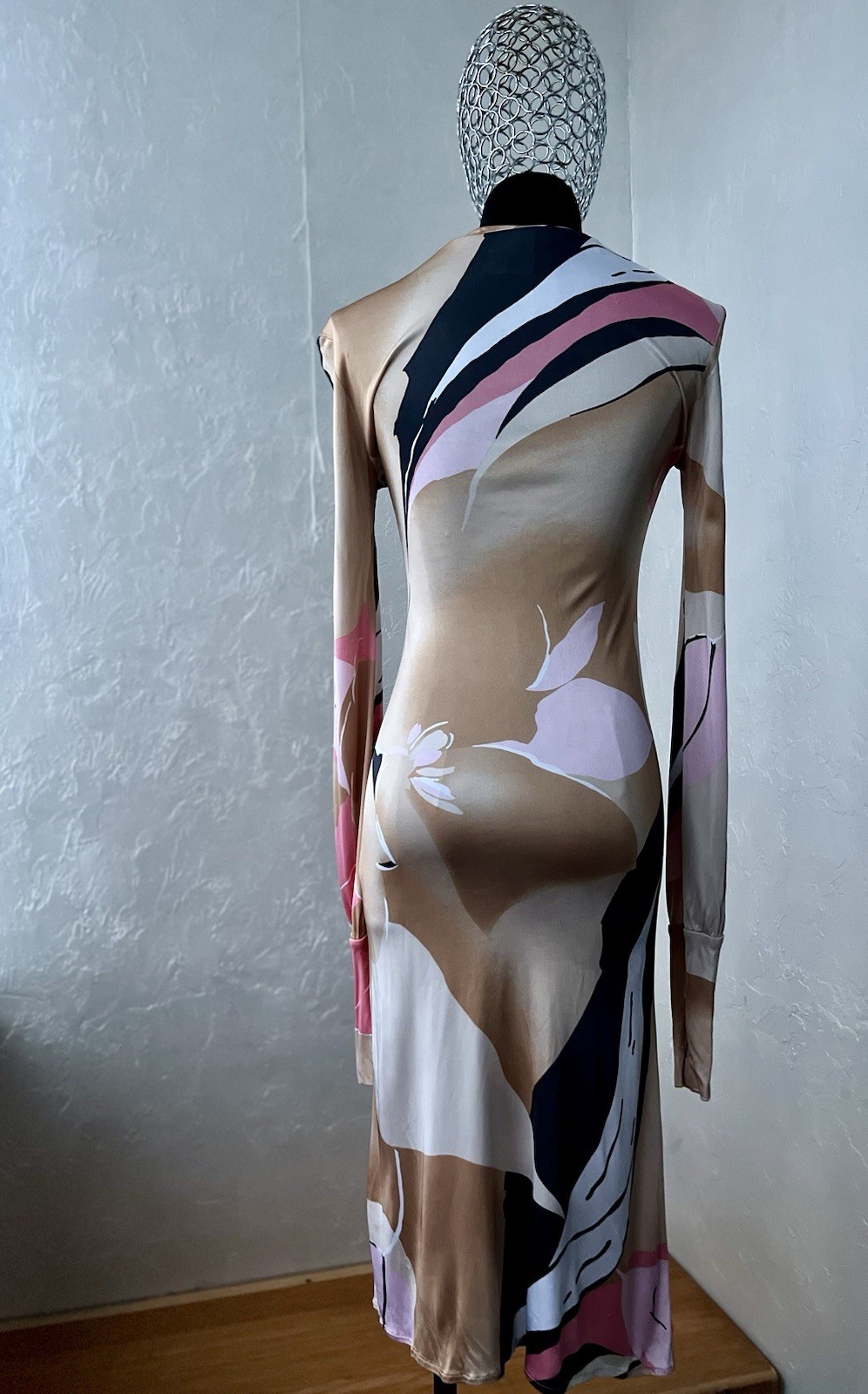 VERSUS VERSACE Floral Long Sleeve A-line Vintage Midi Dress Sz Cs 240
