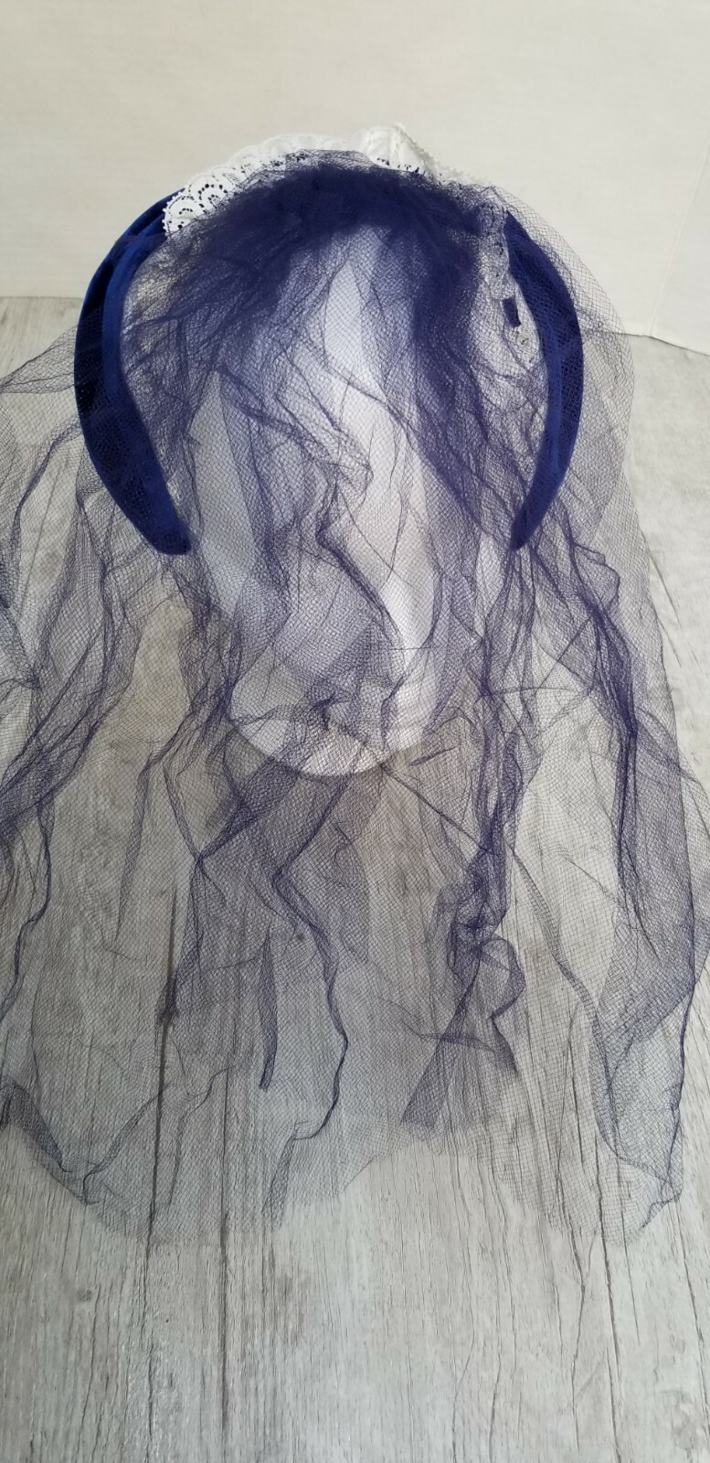 Gorgeous Vintage Blue VELVET MAXI DRESS with Headband w/ Netting & Bag – Size S