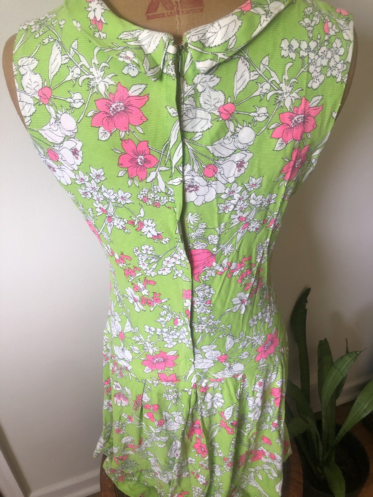 1920’s Inspired Lime Green & Pink Floral Drop Waist Dress