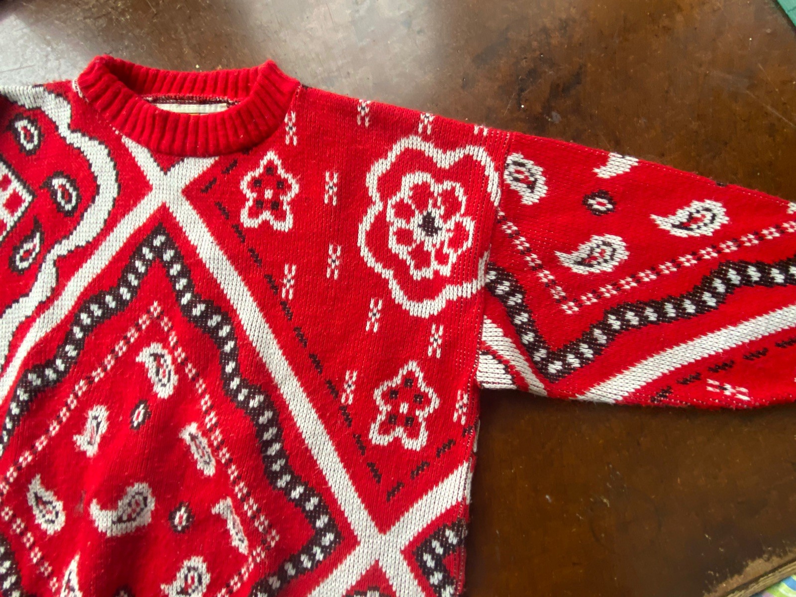 Traffic Jam Vintage Sweater Bandana Red Western Size M? Acrylic USA