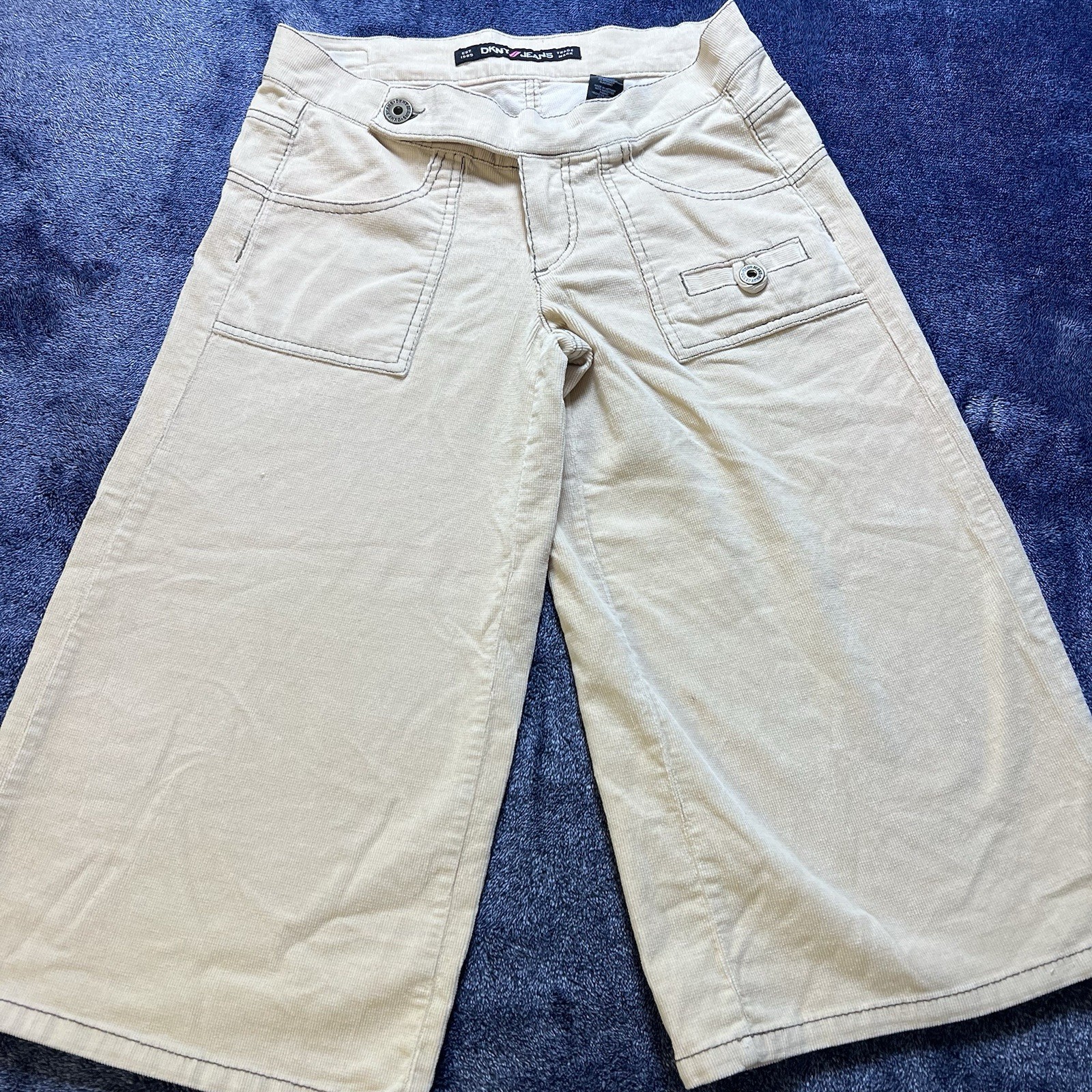 Vintage Y2K DKNY Jeans Cream Corduroy Low Rise Extra Wide Crop JNCO Style Pants
