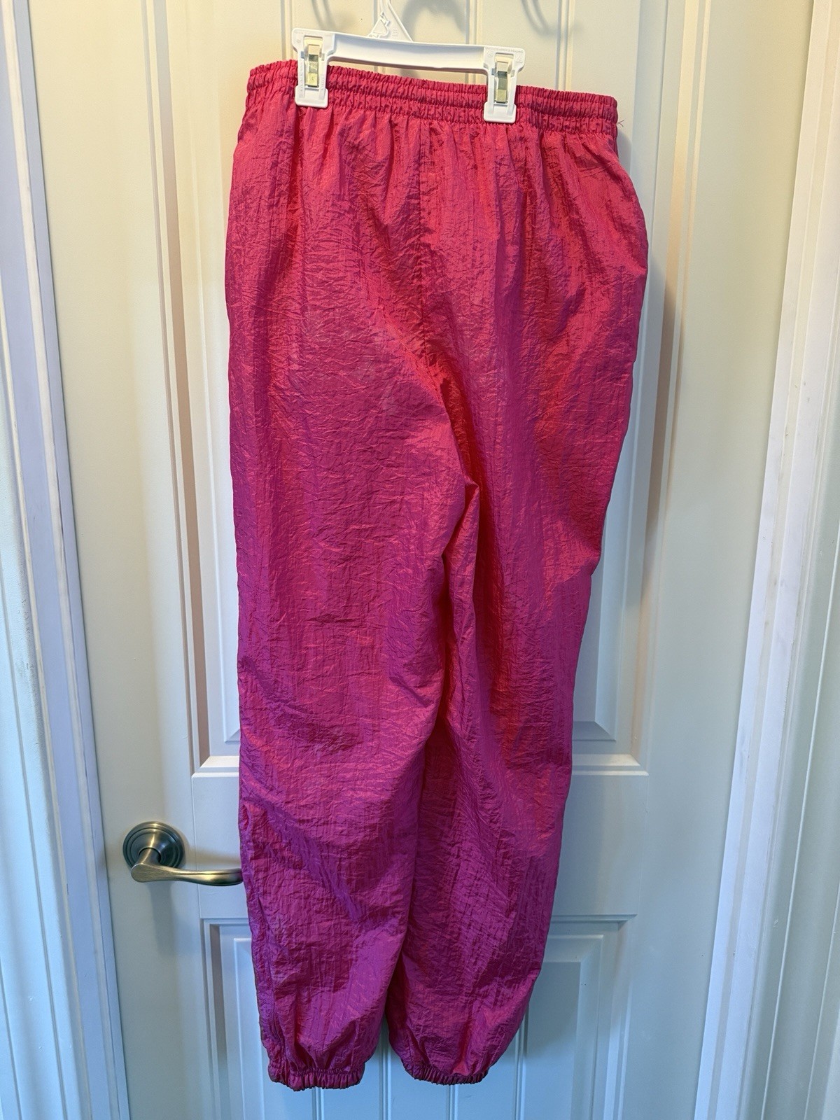 Pink Nylon Jogger Drawstring Pants Vintage 1980s Zipper At Ankles Size S/M