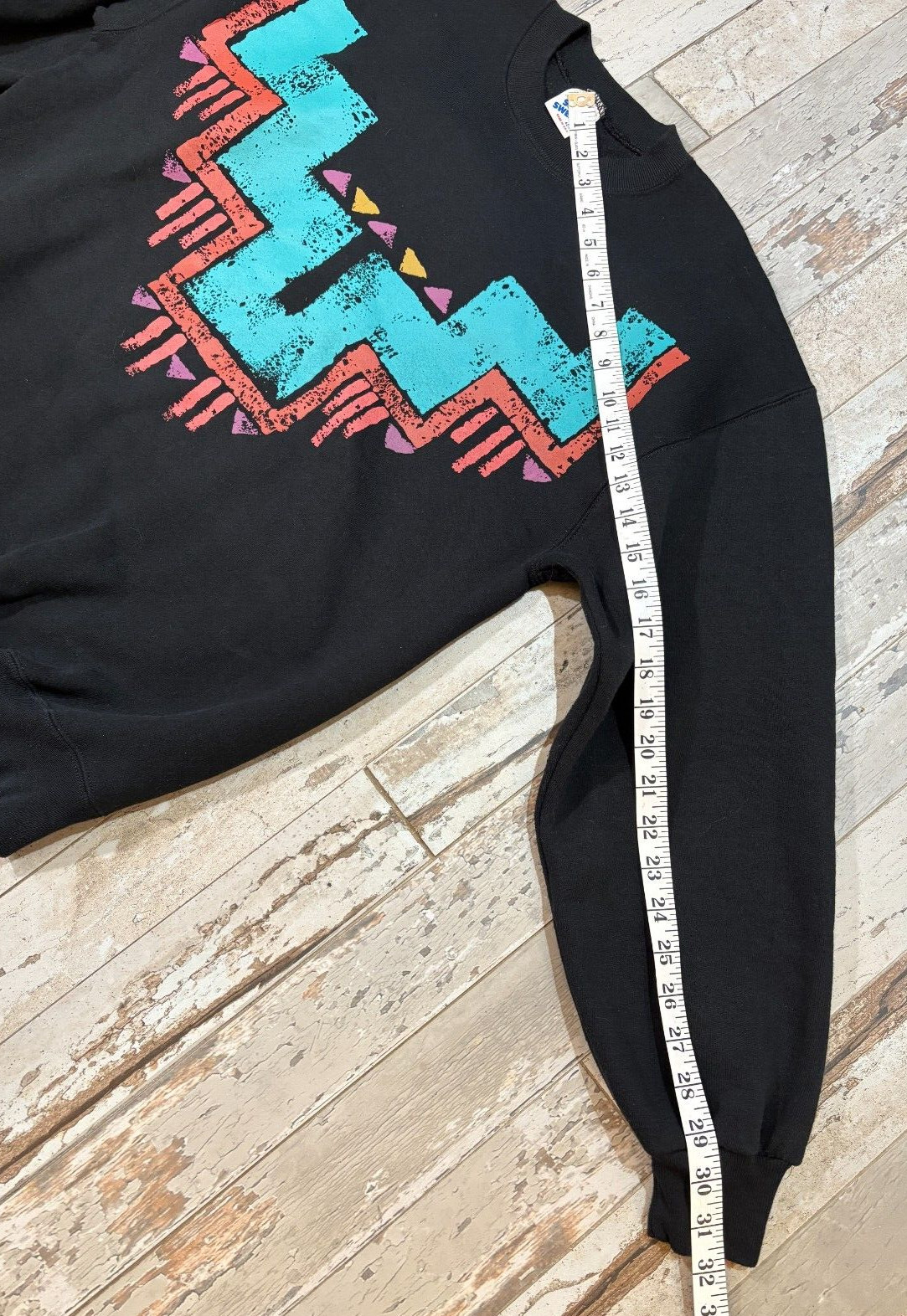 VTG 90s Jerzees Super Sweats Aztec Graphic Print Sweatshirt Black Size L Tribal