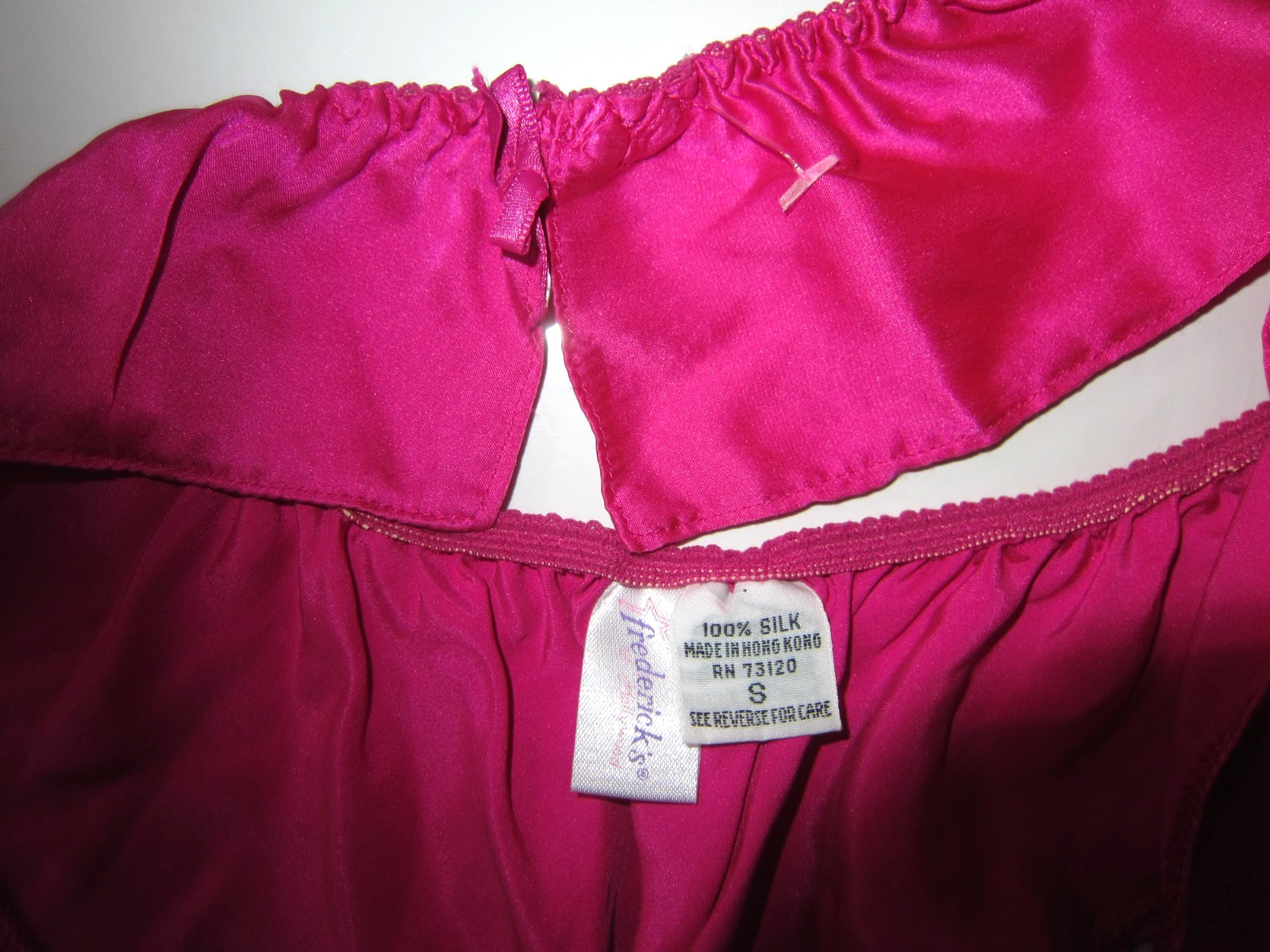 VINTAGE Fredericks of Hollywood 100% SILK FLUTTER BOW RUFFLE THONG PANTY S SILKY