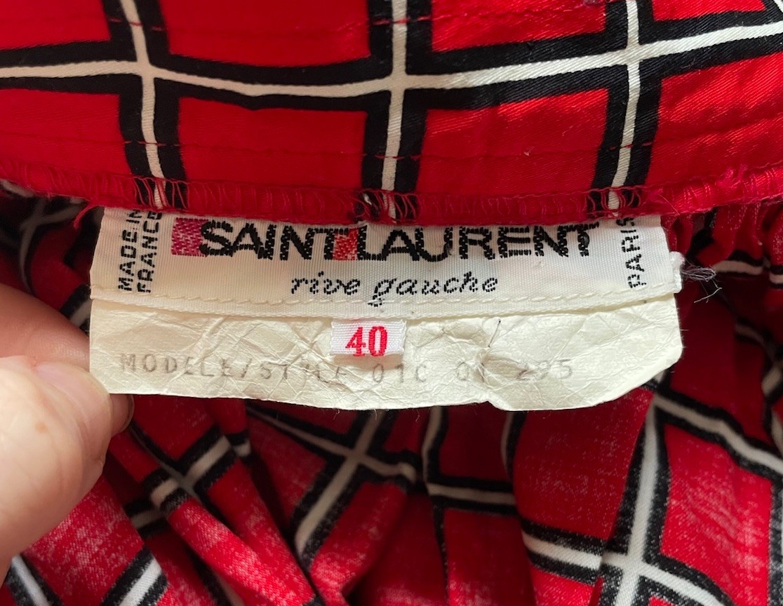 Vintage 70s Yves Saint Laurent Red Black White Grid Tiered A Line Skirt