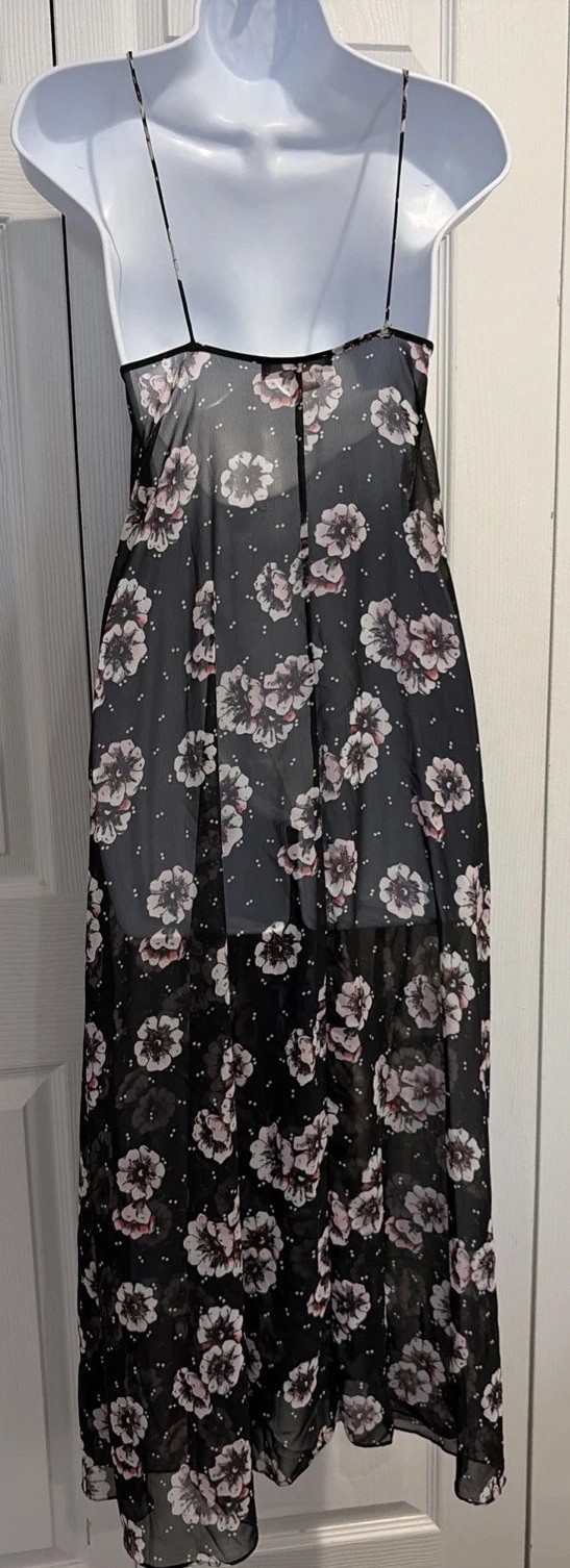 Prima Donna Black Floral with Ivory Lace Trim Long Nightgown Size M