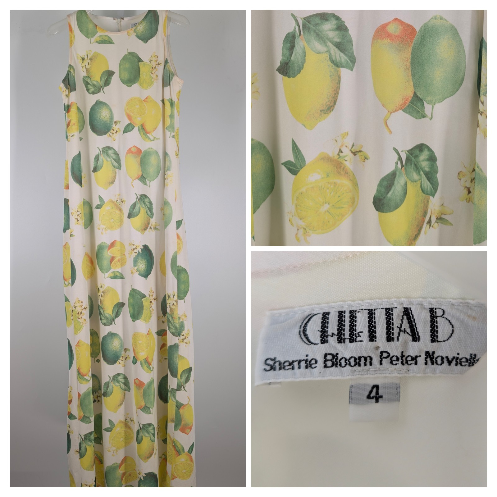Vintage 80s Tromp Loeil Lemon Lime Fruit AOP Bodycon Pop Art Dress Chetta B USA