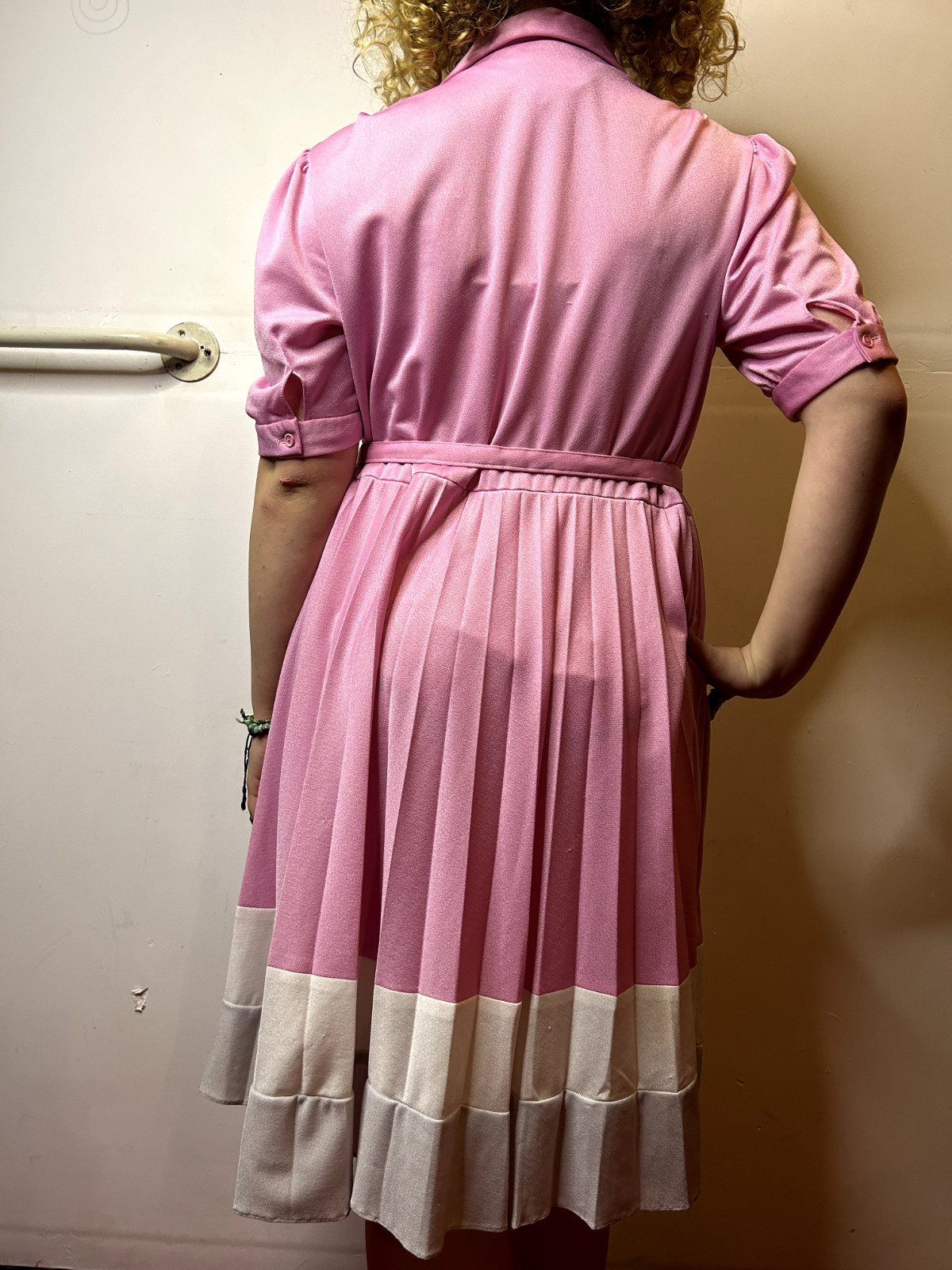Vintage Australian ARC SYDNEY 1980s Pink Shirt Dress Pleated Coconut Ice AU 14