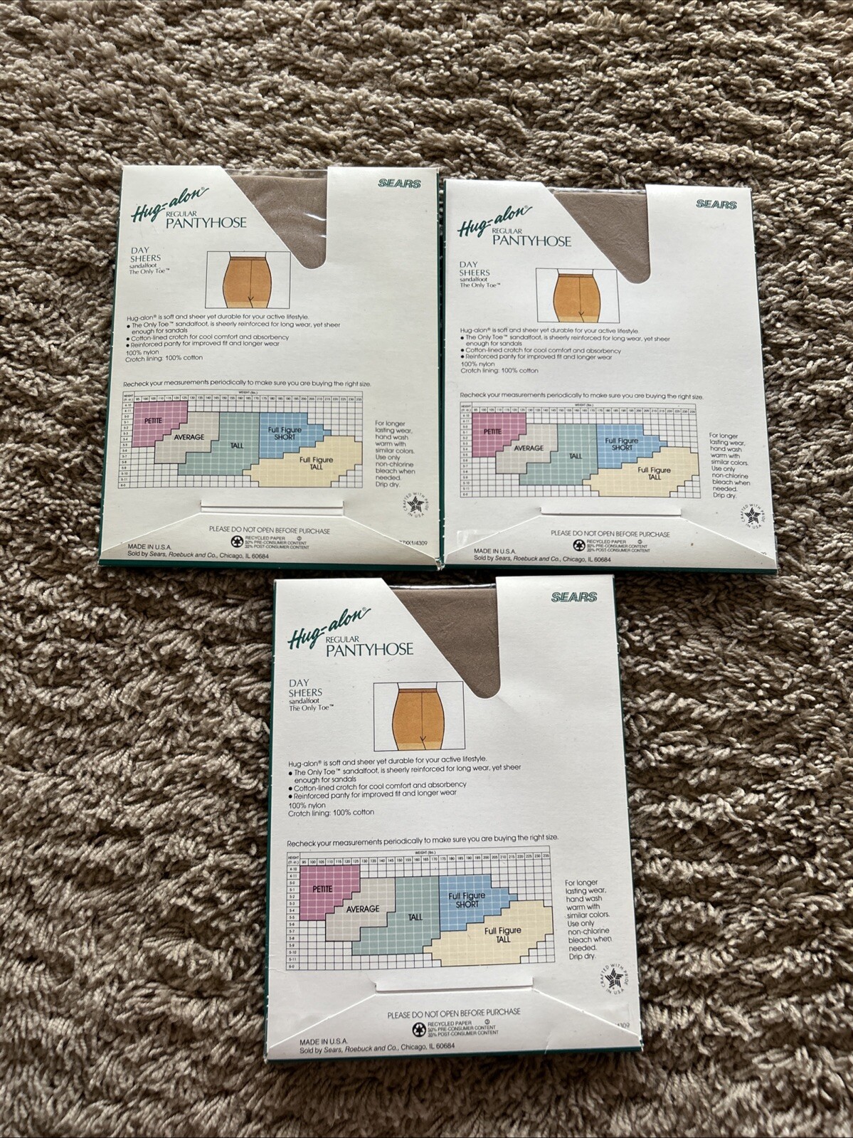 LOT Sears Hug-alon AVERAGE Sandalfoot Only Toe Nylon Pantyhose LIGHT TAUPE A25