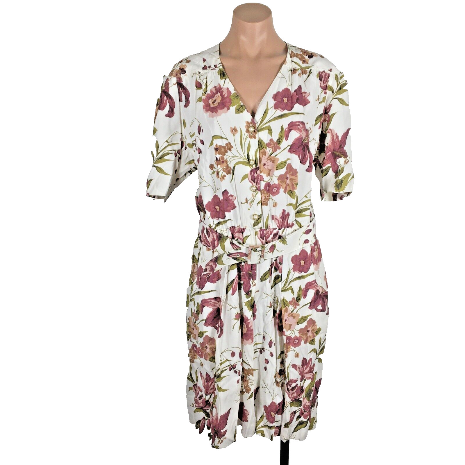 SL Fashions VTG 80s Romper Jumpsuit Cream Floral PRETTY WOMAN STYLE BELTED 14