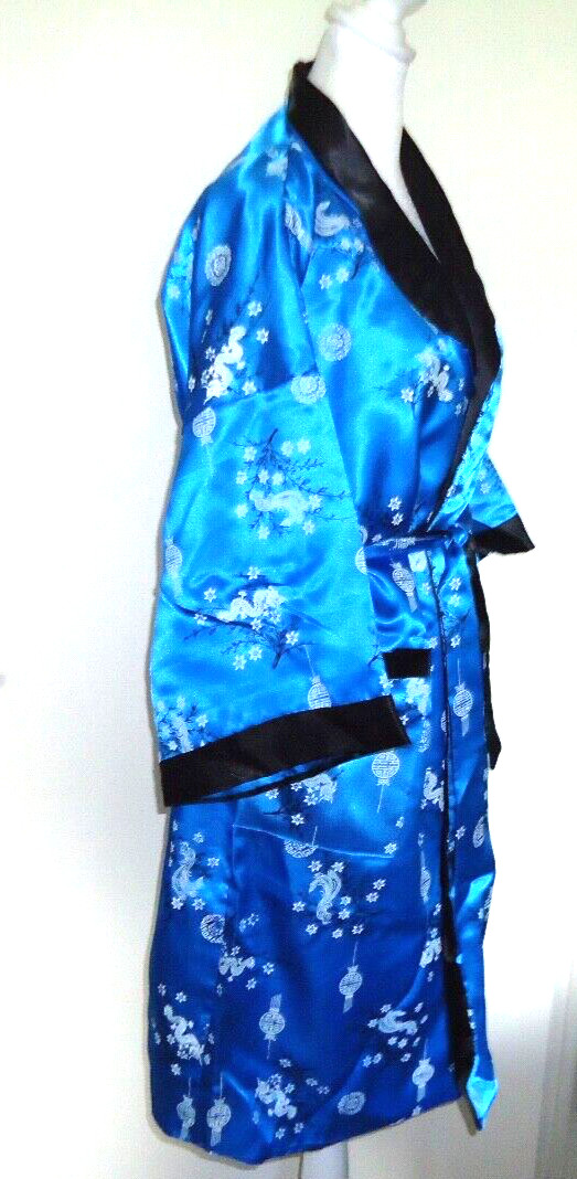 Unisex Asian Midi Kimono Embroidered Dragons Kimono Coverup Reversible O/S